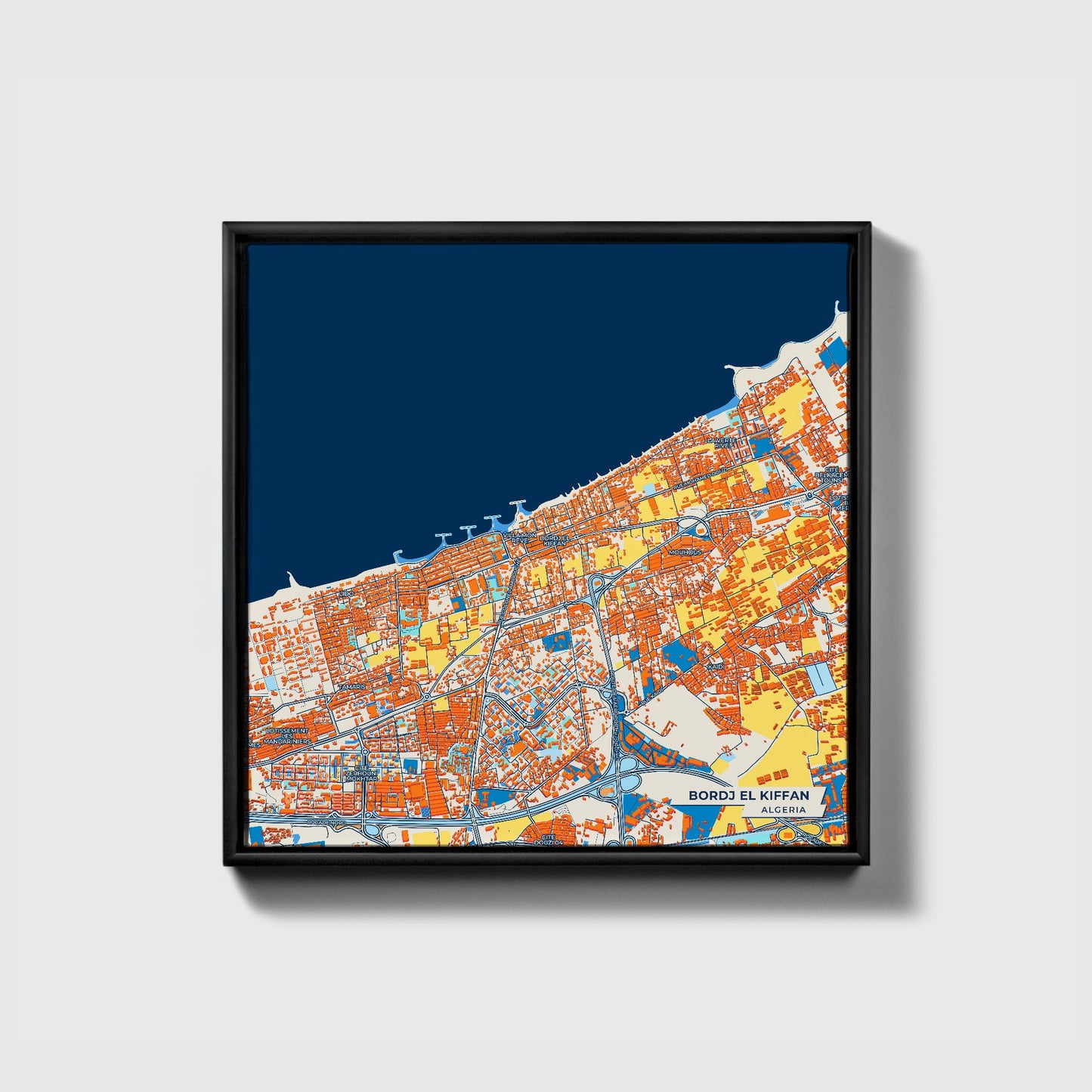 Bordj El Kiffan Algeria Colorful City Map Canvas Print • Black Framed
