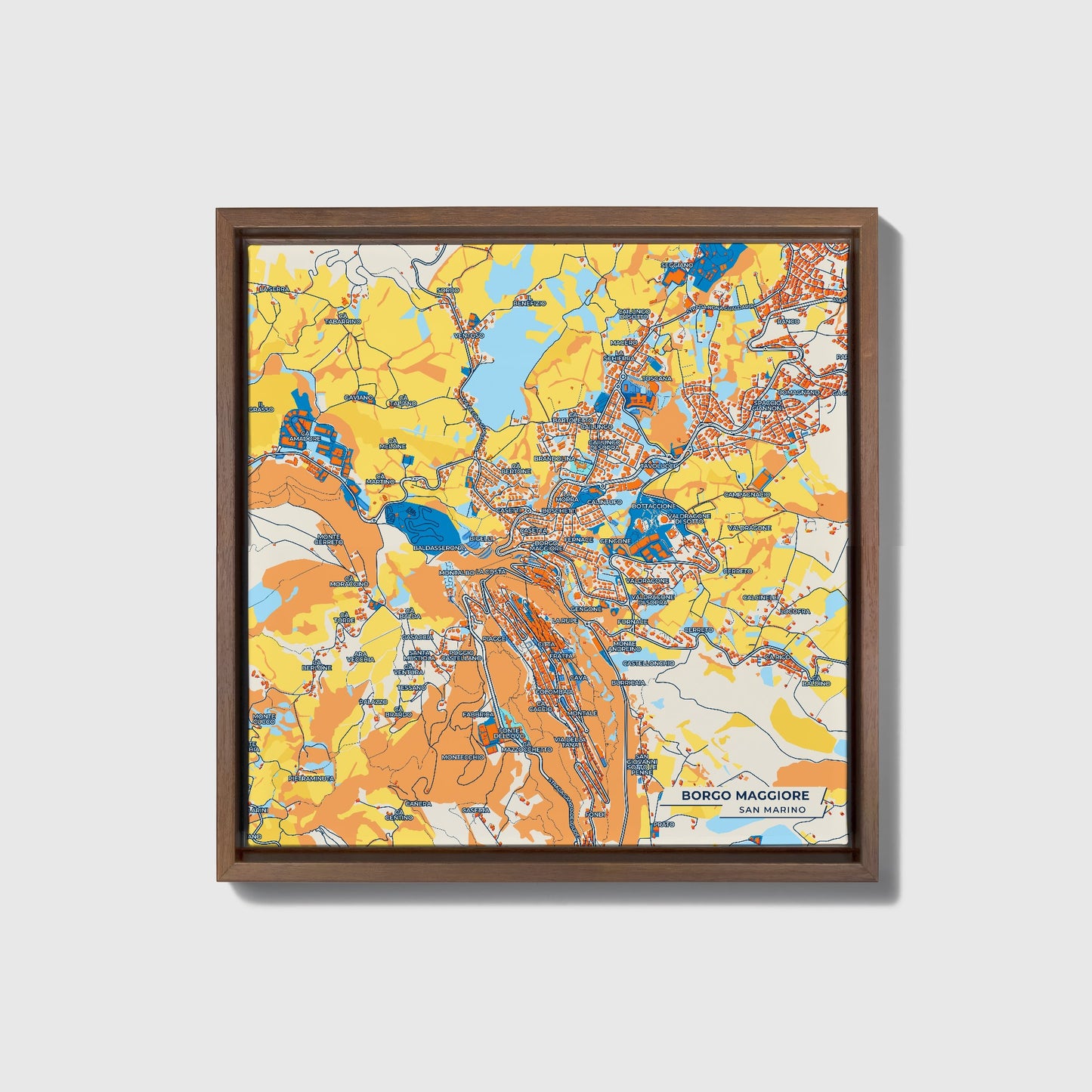  Borgo Maggiore San Marino Colorful City Map Canvas Print • Dark Wooden Framed