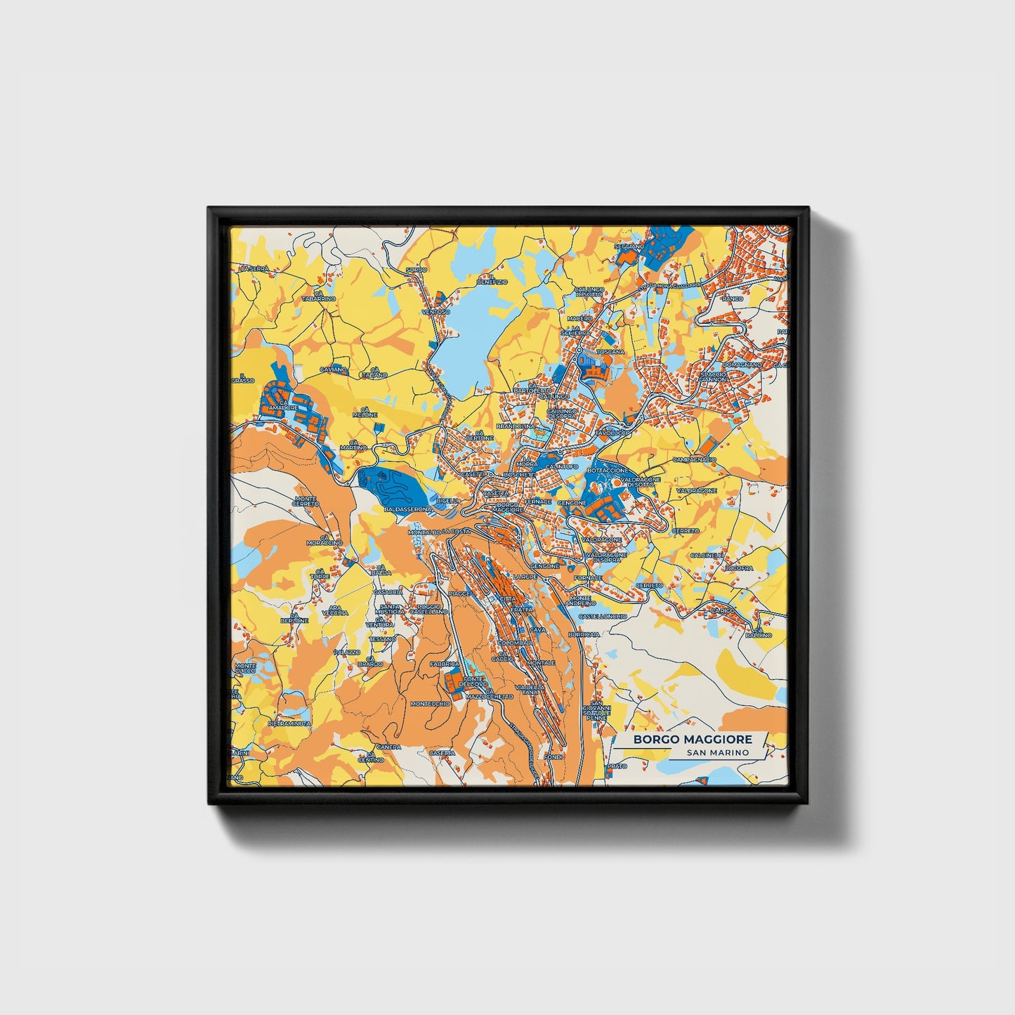  Borgo Maggiore San Marino Colorful City Map Canvas Print • Black Framed