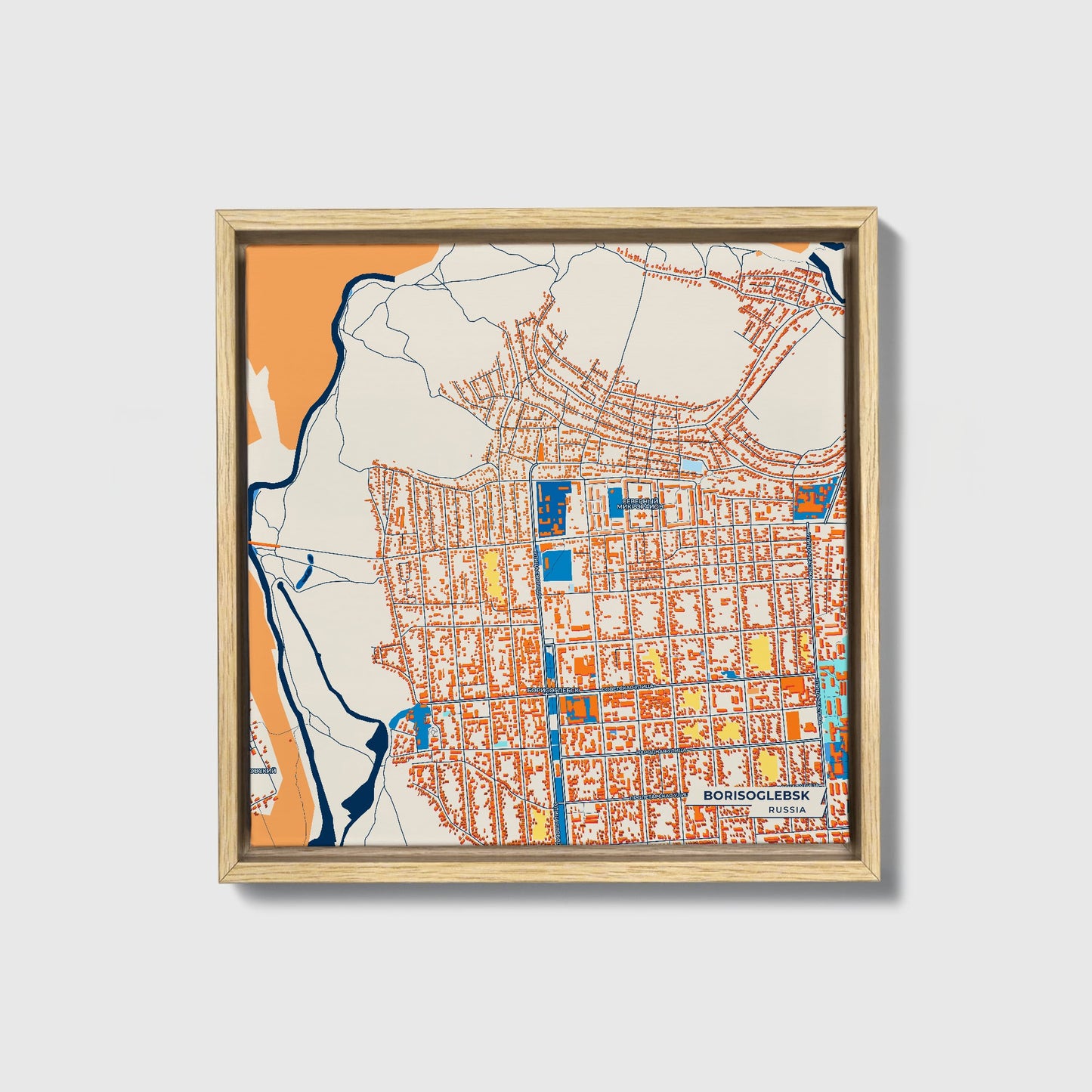 Борисоглебск Russia Colorful City Map Canvas Print • Natural Wooden Framed