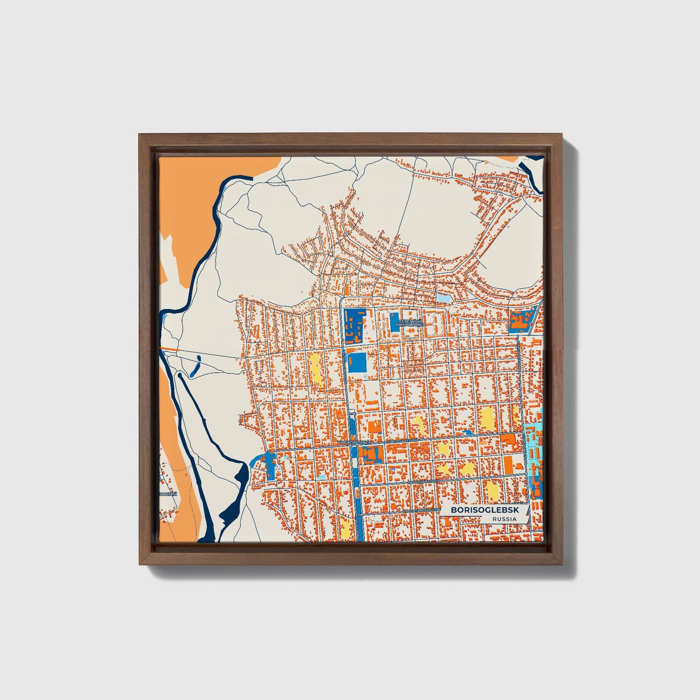 Борисоглебск Russia Colorful City Map Canvas Print • Dark Wooden Framed