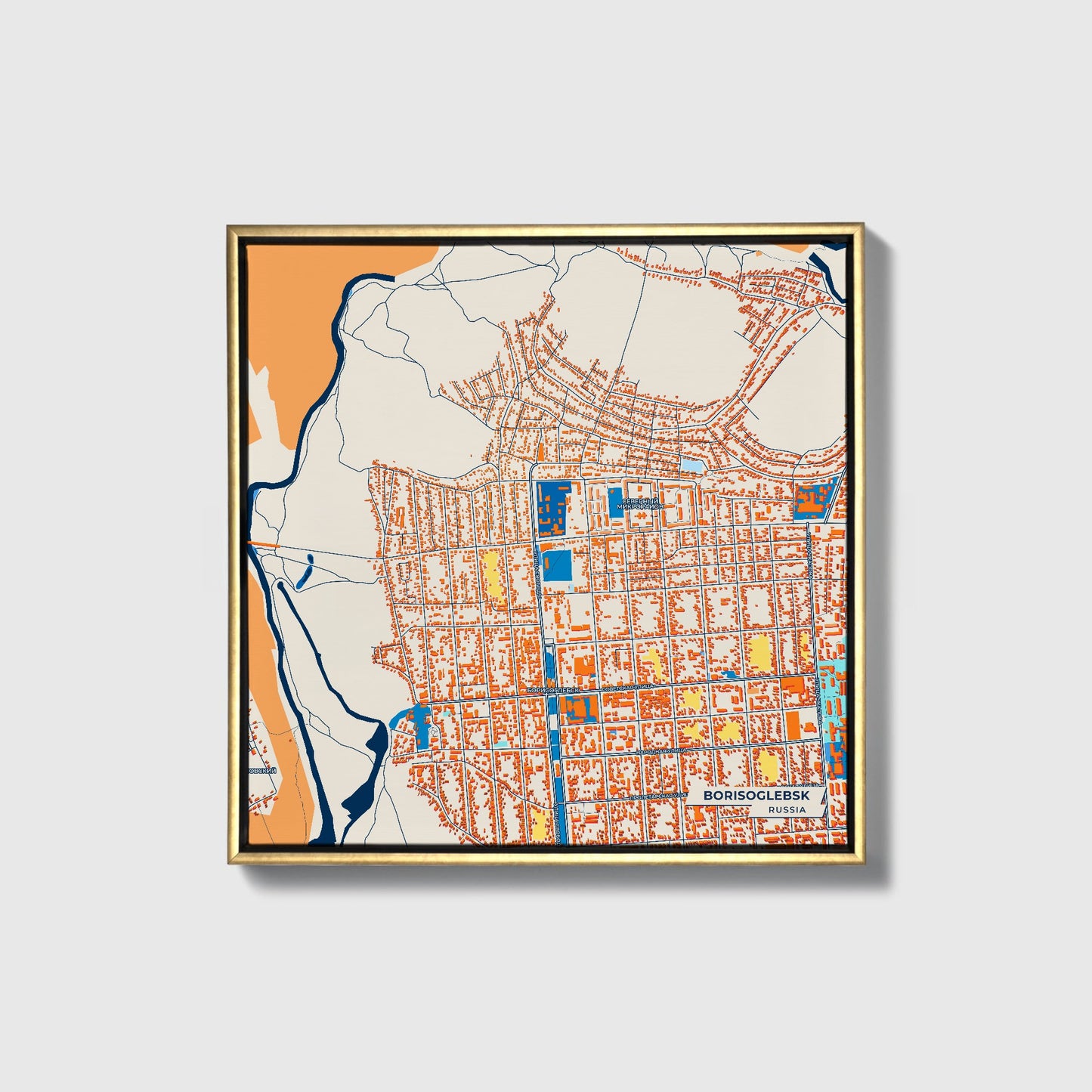 Борисоглебск Russia Colorful City Map Canvas Print • Gold Framed