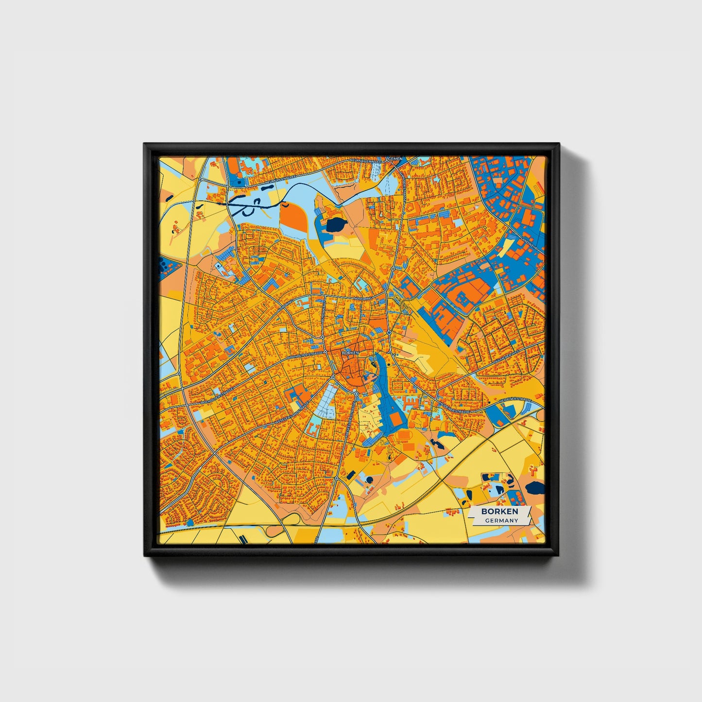 Borken Germany Colorful City Map Canvas Print • Black Framed