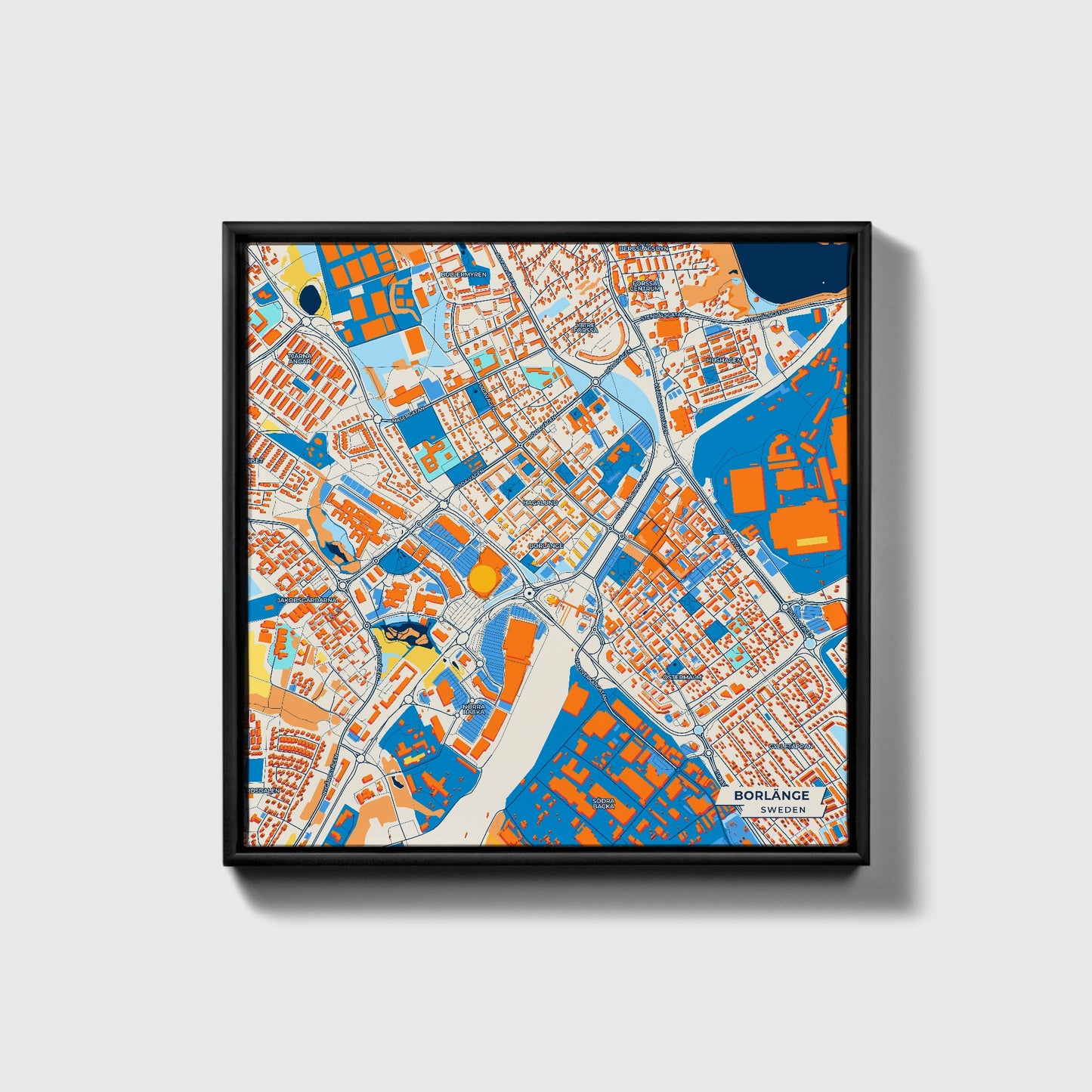 Borlänge Sweden Colorful City Map Canvas Print • Black Framed