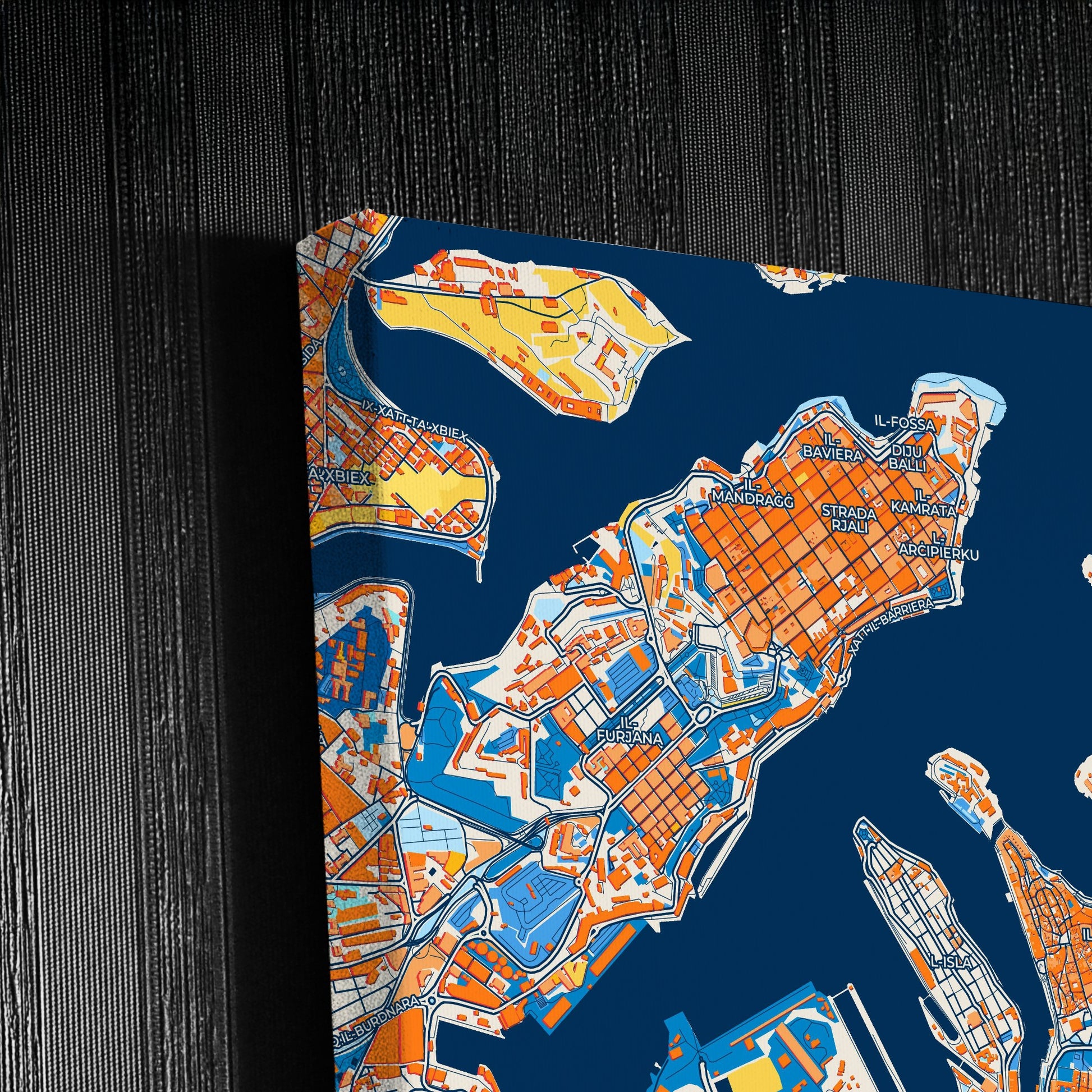 Bormla Malta Colorful City Map Canvas Print Detail