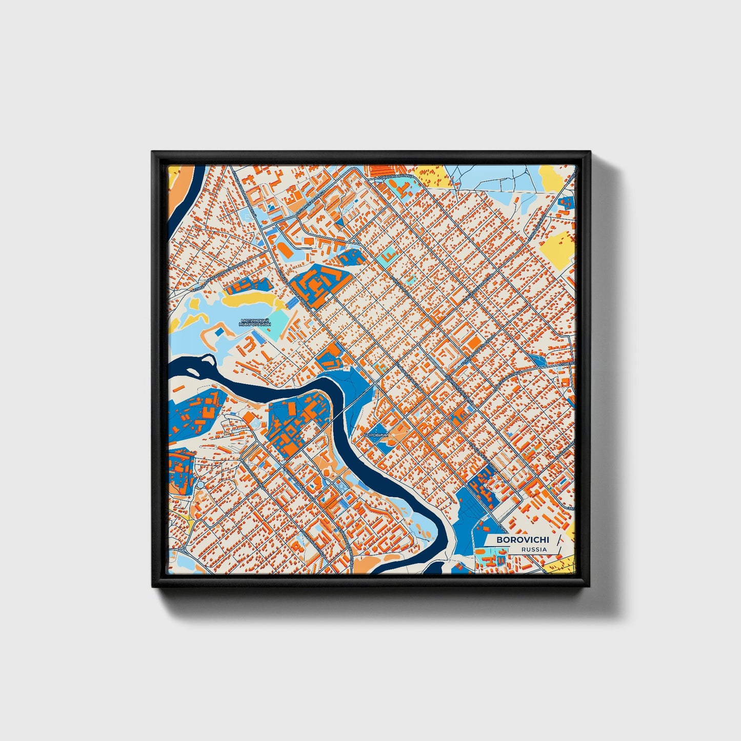 Боровичи Russia Colorful City Map Canvas Print • Black Framed