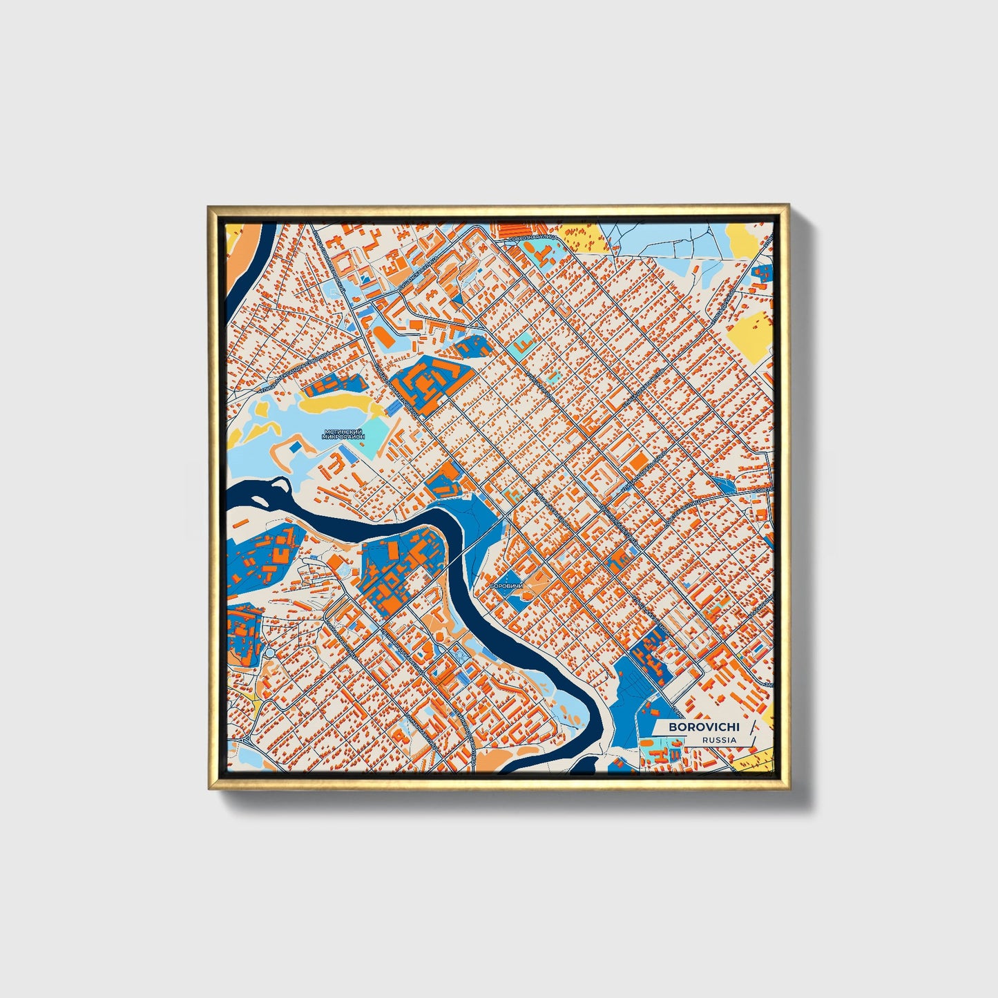Боровичи Russia Colorful City Map Canvas Print • Gold Framed