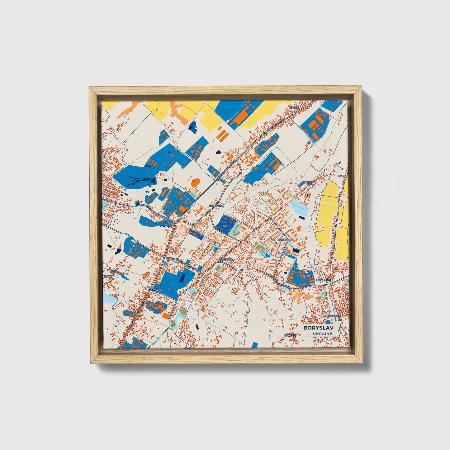 Борислав Ukraine Colorful City Map Canvas Print • Natural Wooden Framed