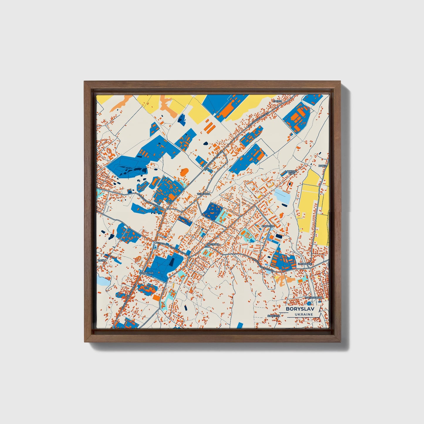 Борислав Ukraine Colorful City Map Canvas Print • Dark Wooden Framed