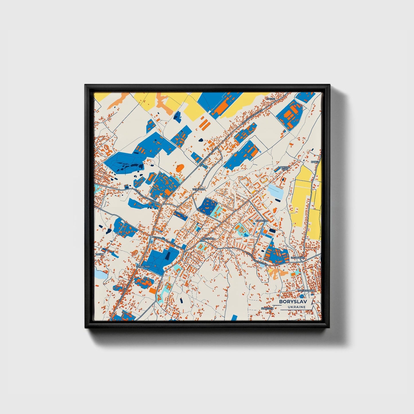 Борислав Ukraine Colorful City Map Canvas Print • Black Framed