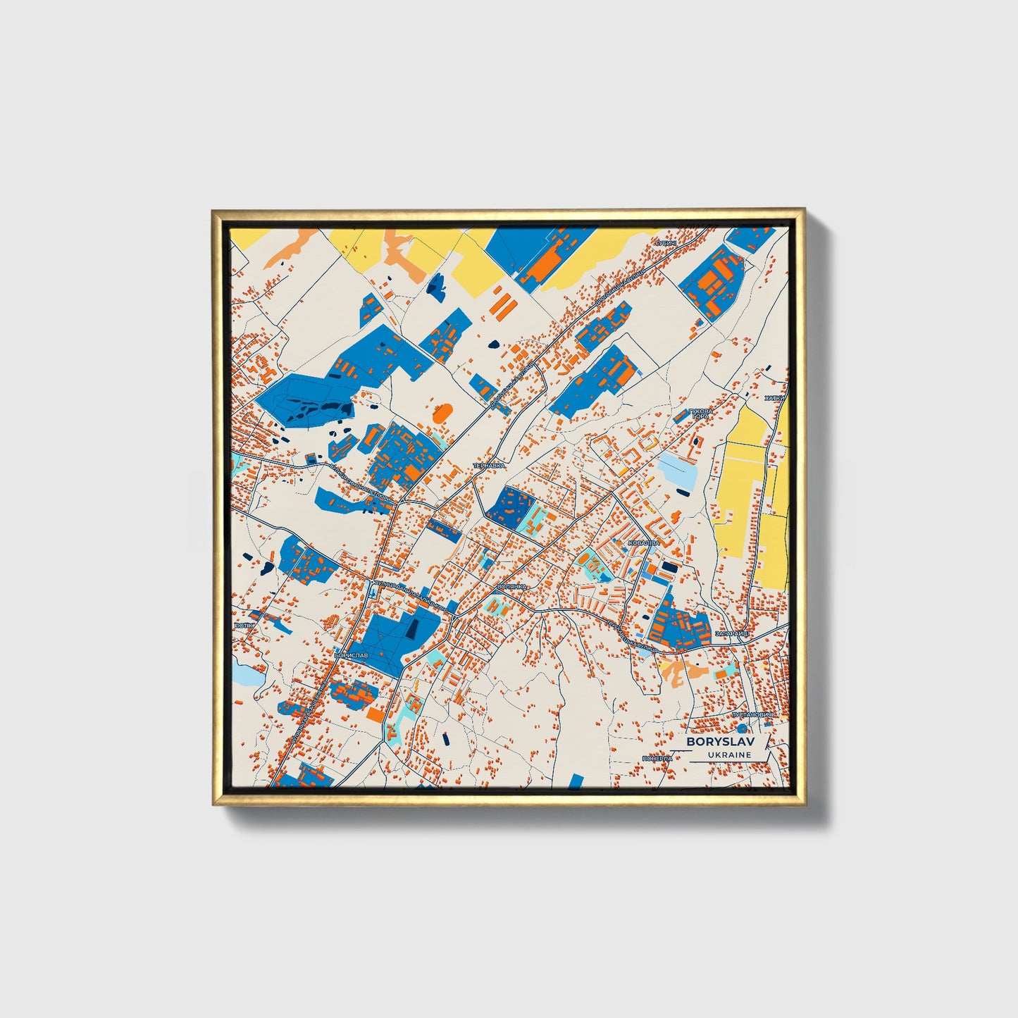 Борислав Ukraine Colorful City Map Canvas Print • Gold Framed