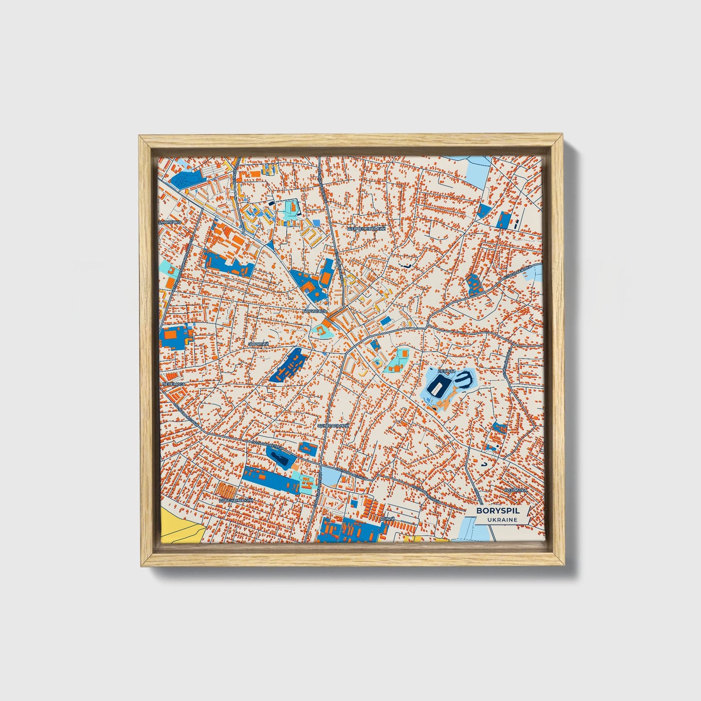 Бориспіл Ukraine Colorful City Map Canvas Print • Natural Wooden Framed