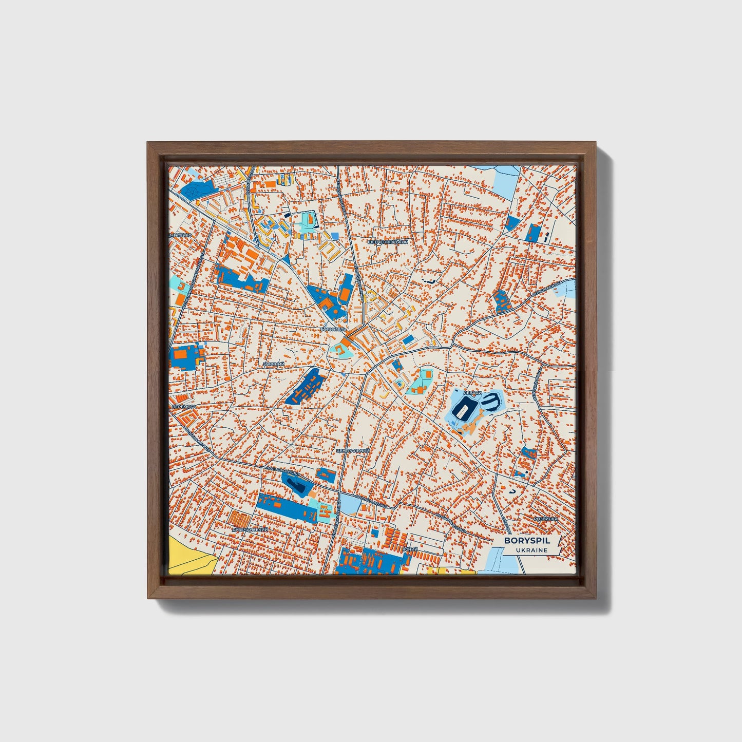 Бориспіл Ukraine Colorful City Map Canvas Print • Dark Wooden Framed