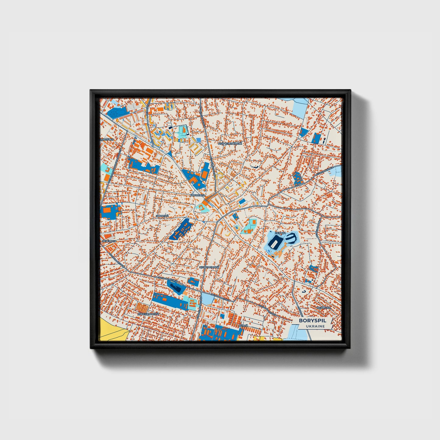 Бориспіл Ukraine Colorful City Map Canvas Print • Black Framed