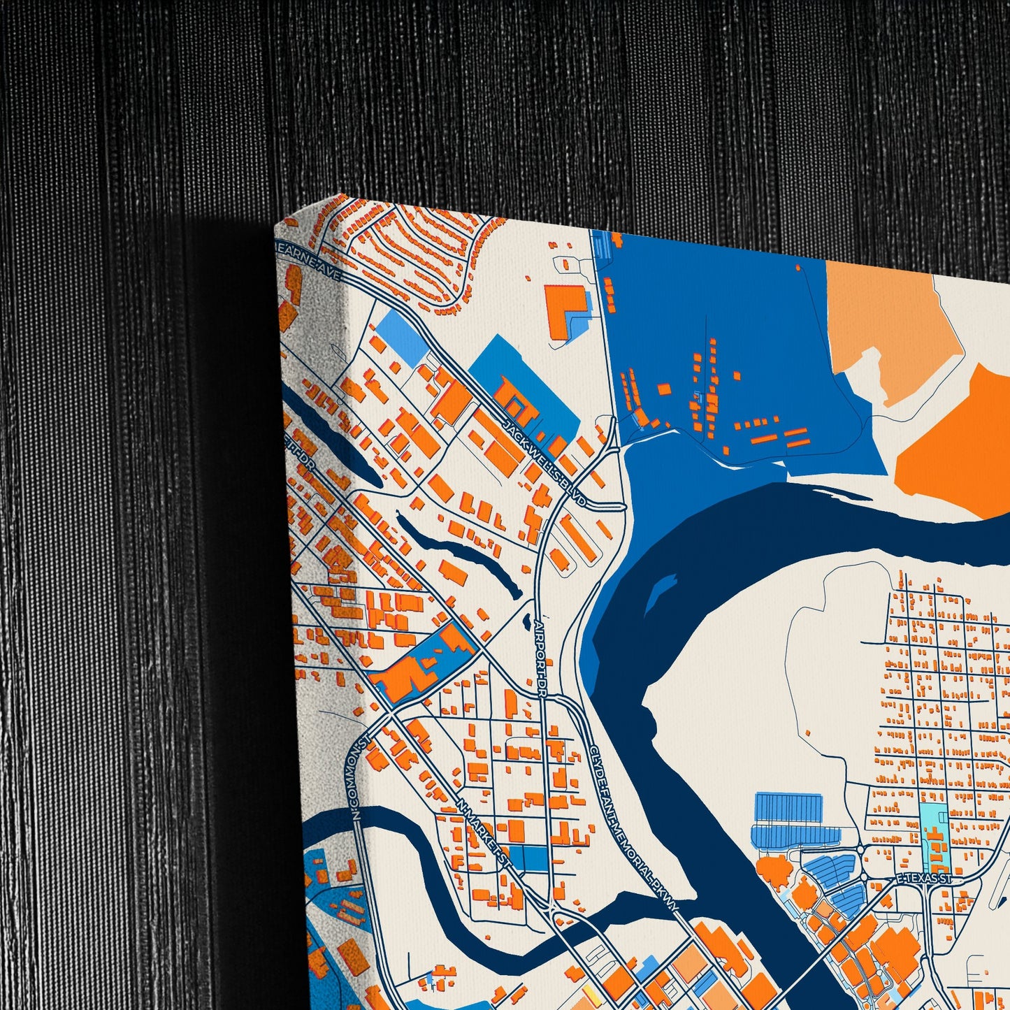 Bossier City Louisiana Colorful City Map Canvas Print Detail