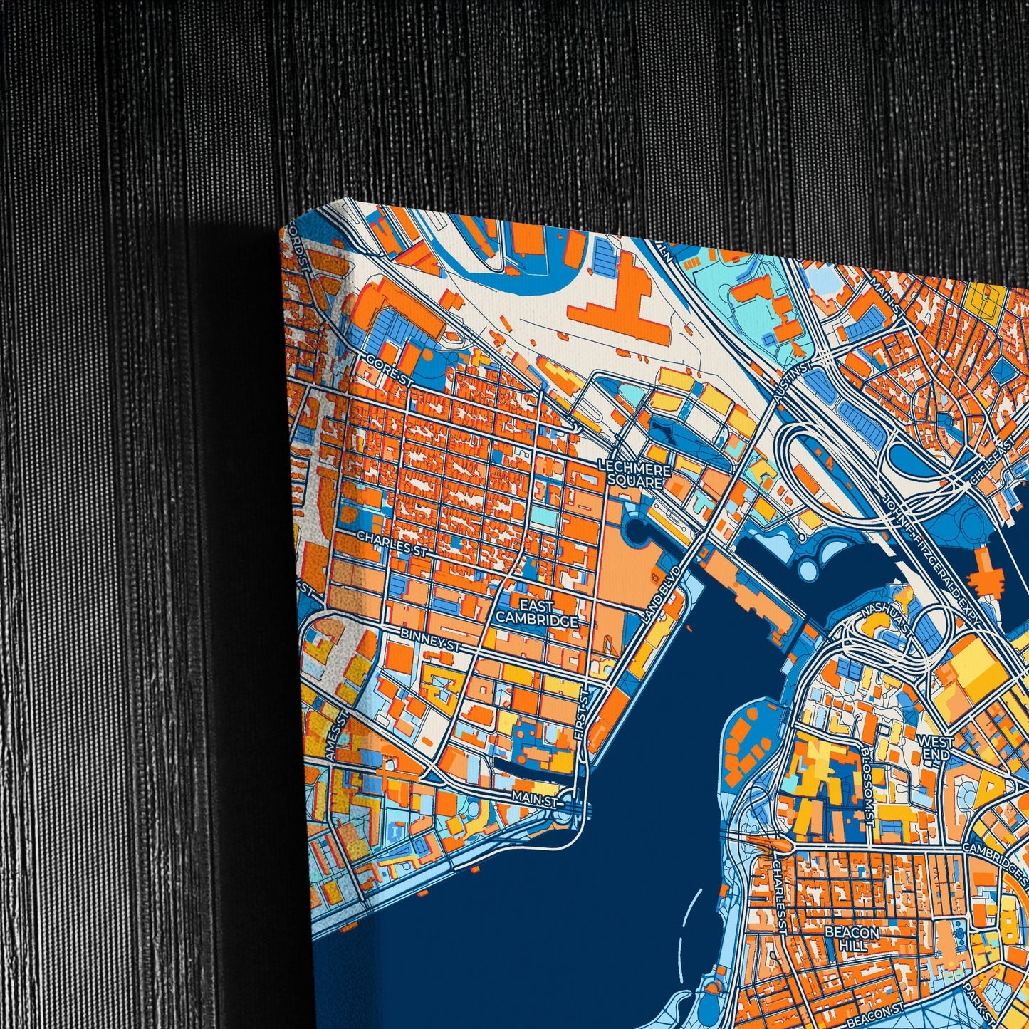 Boston Massachusetts Colorful City Map Canvas Print Detail