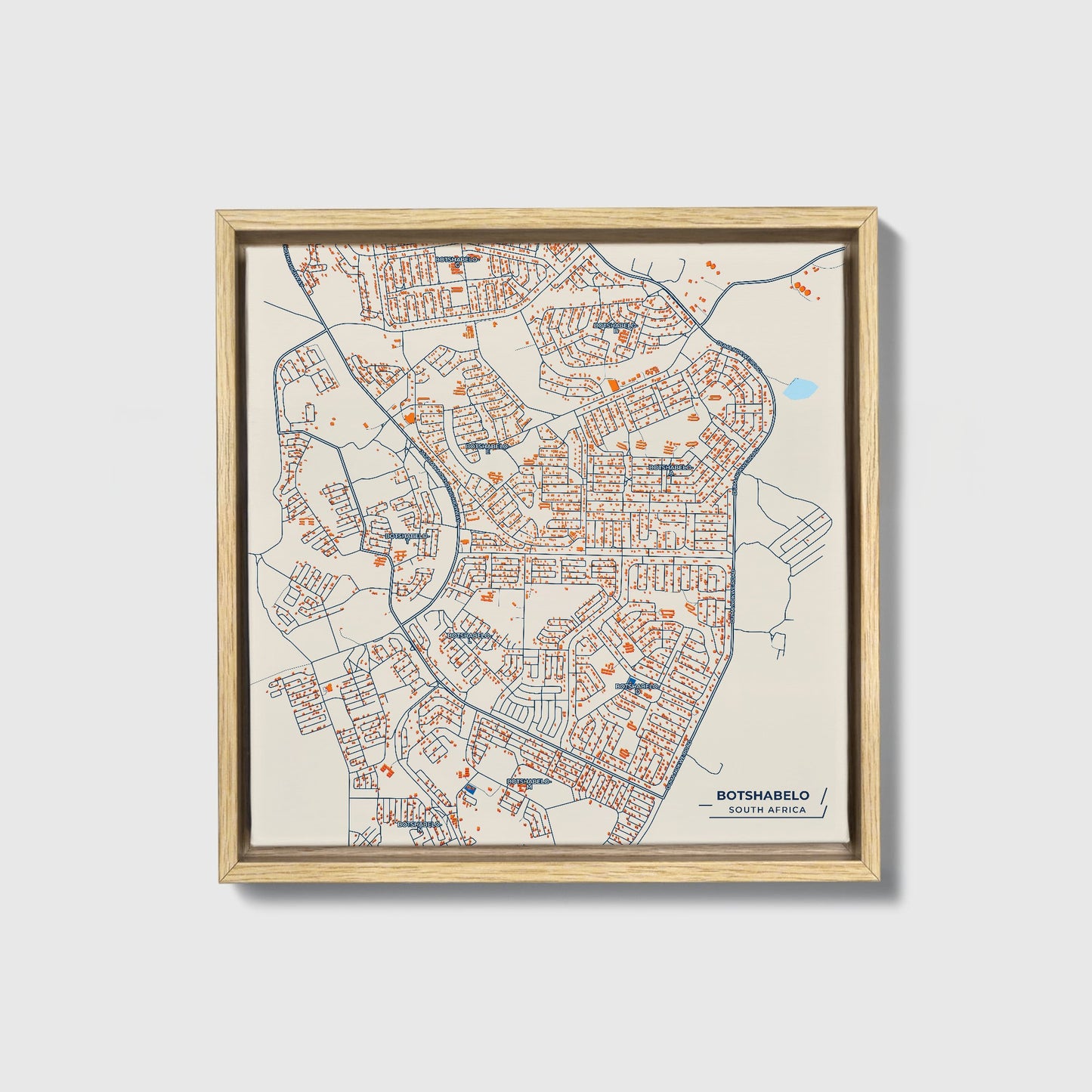 Botshabelo South Africa Colorful City Map Canvas Print • Natural Wooden Framed