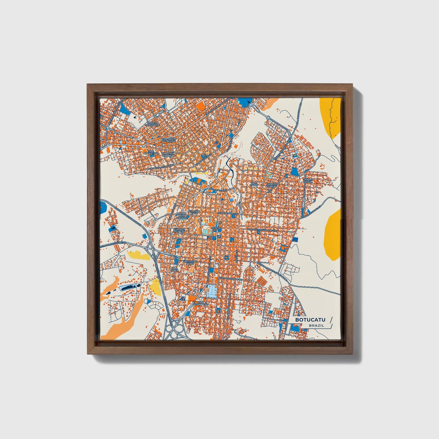 Botucatu Brazil Colorful City Map Canvas Print • Dark Wooden Framed