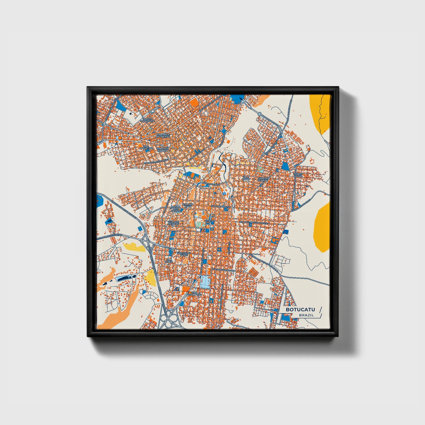 Botucatu Brazil Colorful City Map Canvas Print • Black Framed