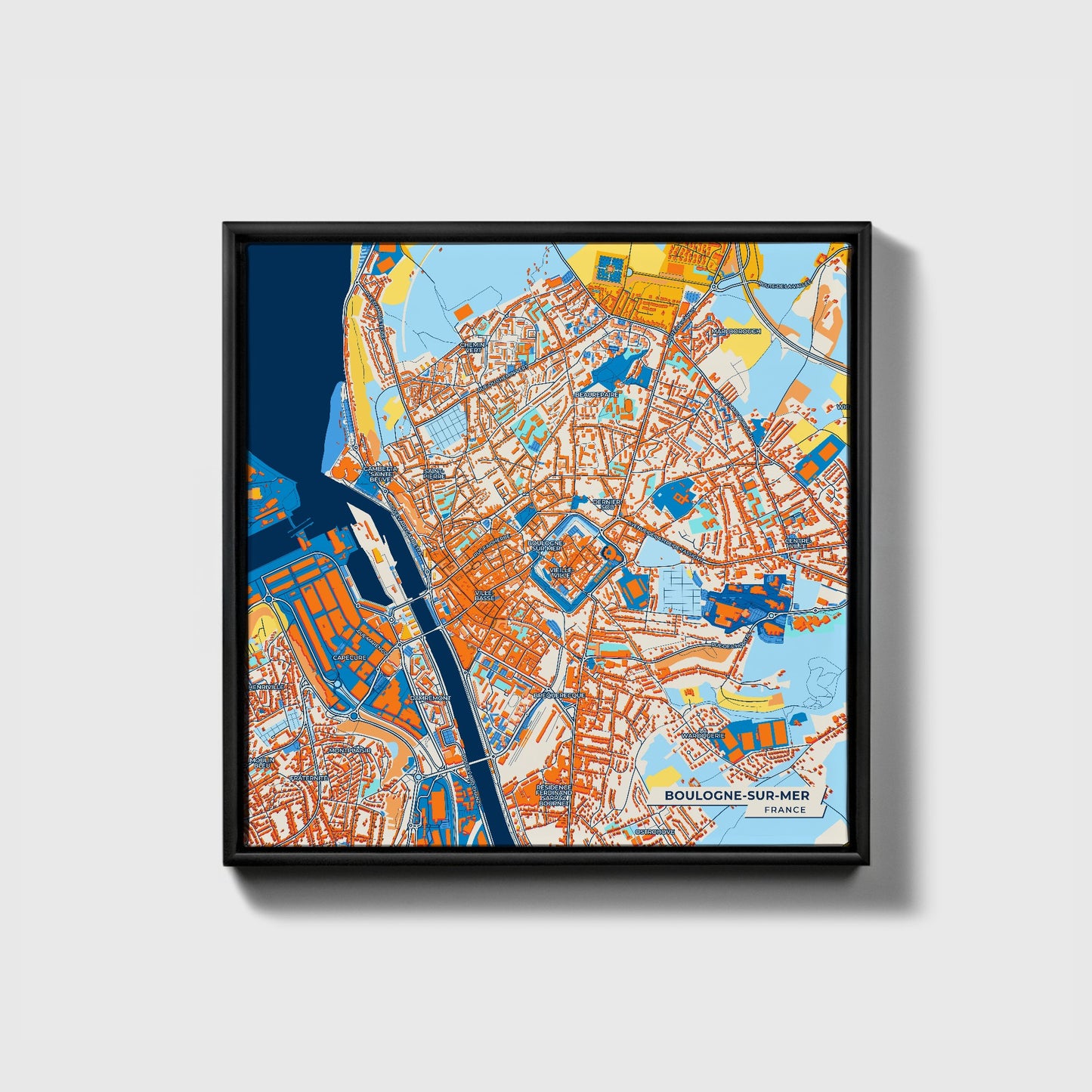 Boulogne-Sur-Mer France Colorful City Map Canvas Print • Black Framed