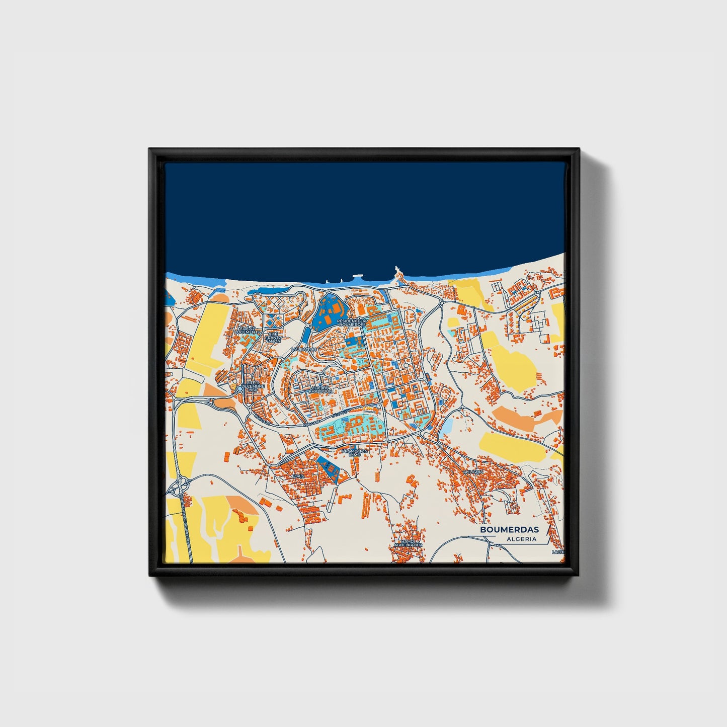 Boumerdas Algeria Colorful City Map Canvas Print • Black Framed