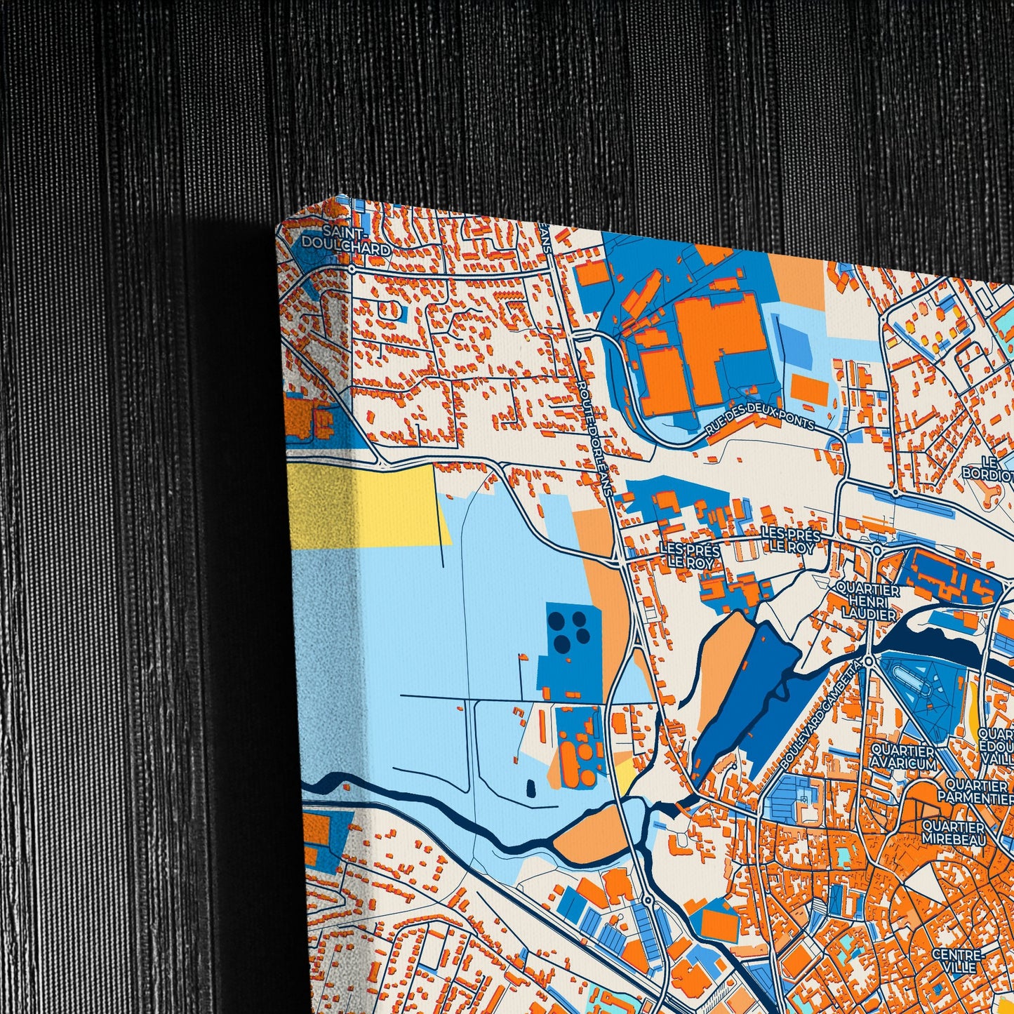 Bourges France Colorful City Map Canvas Print Detail