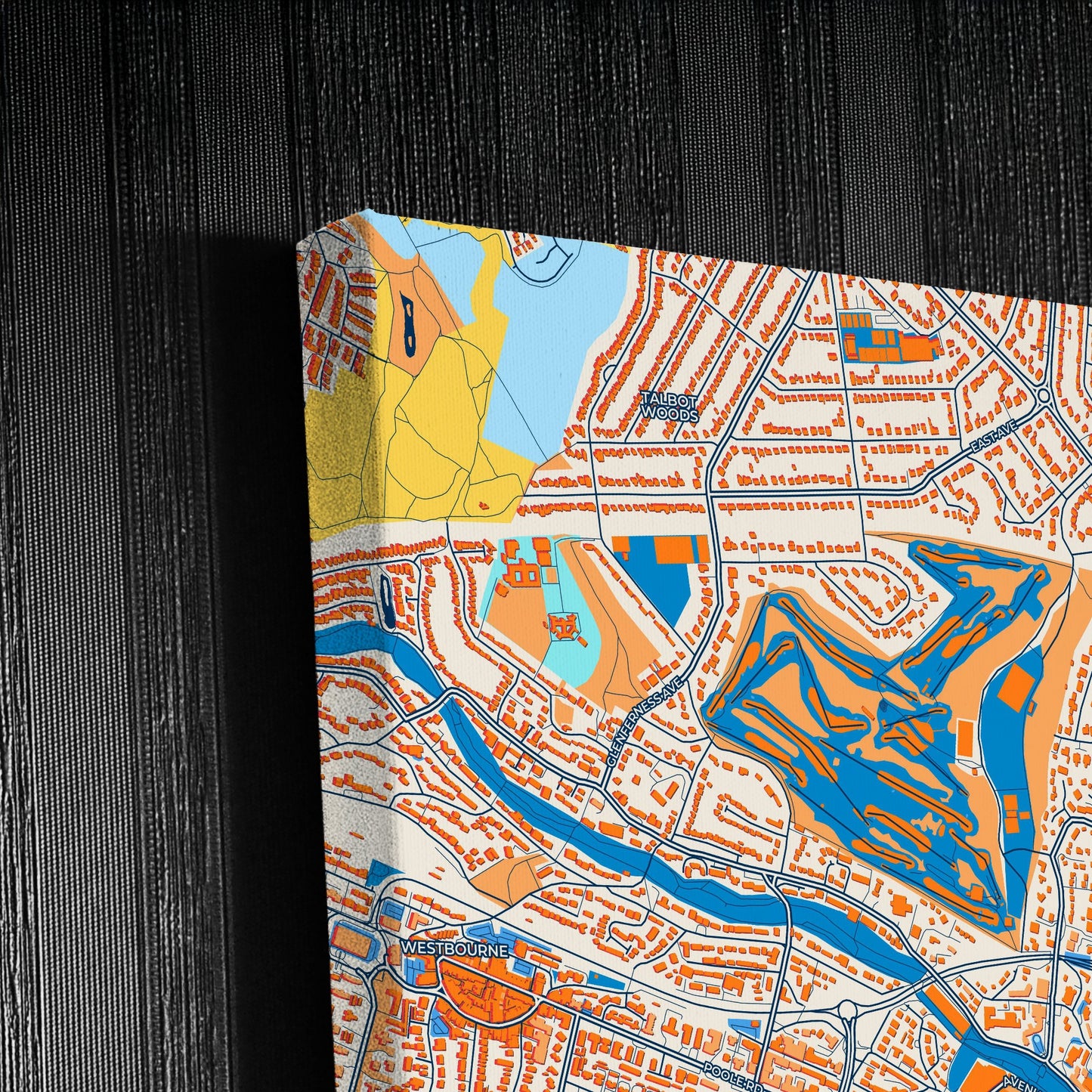 Bournemouth England Colorful City Map Canvas Print Detail