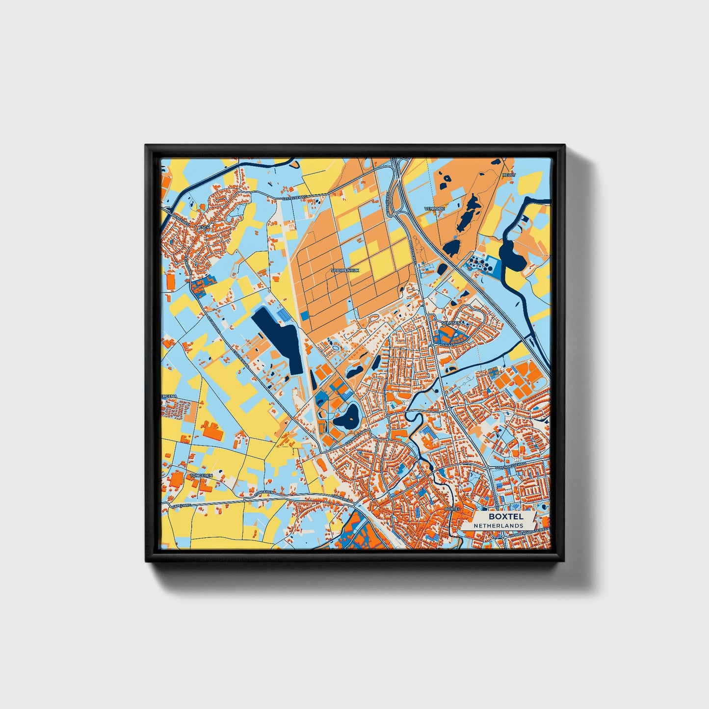 Boxtel Netherlands Colorful City Map Canvas Print • Black Framed