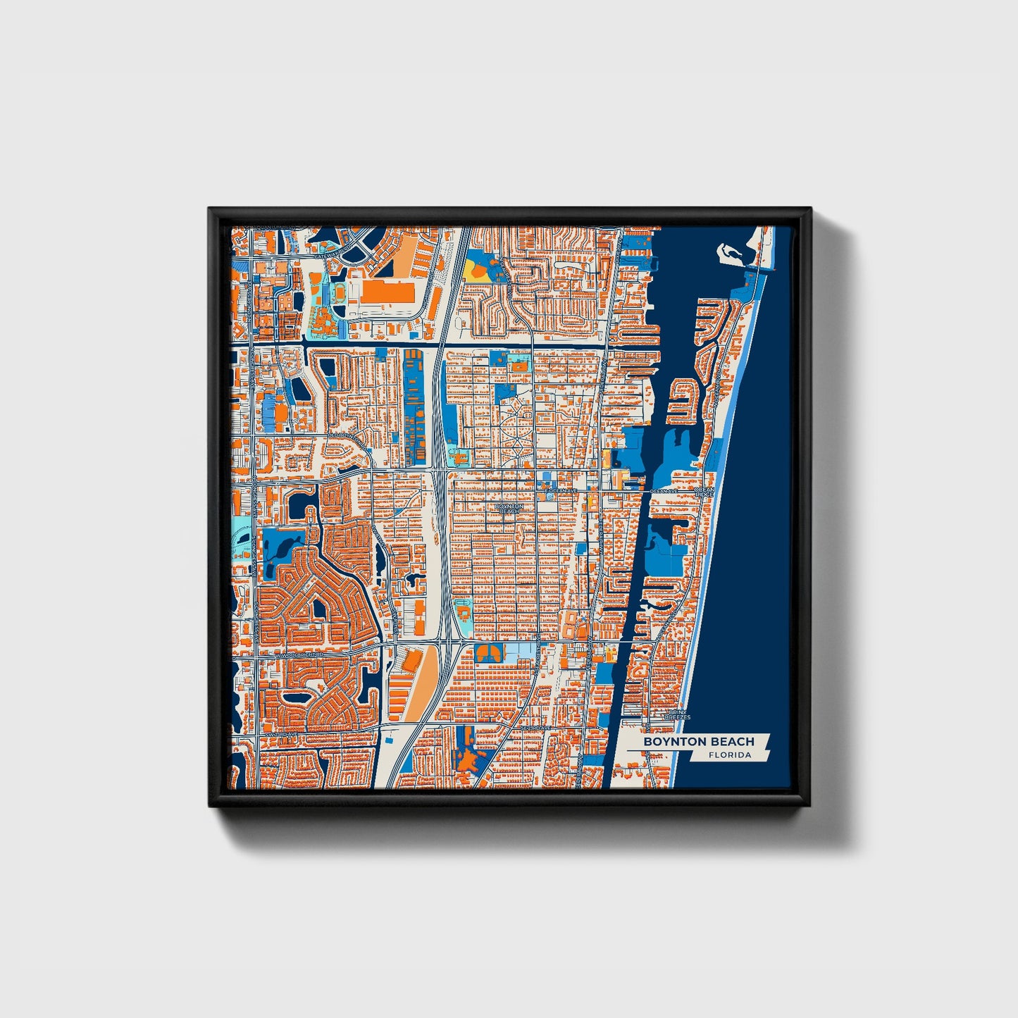 Boynton Beach Florida Colorful City Map Canvas Print • Black Framed
