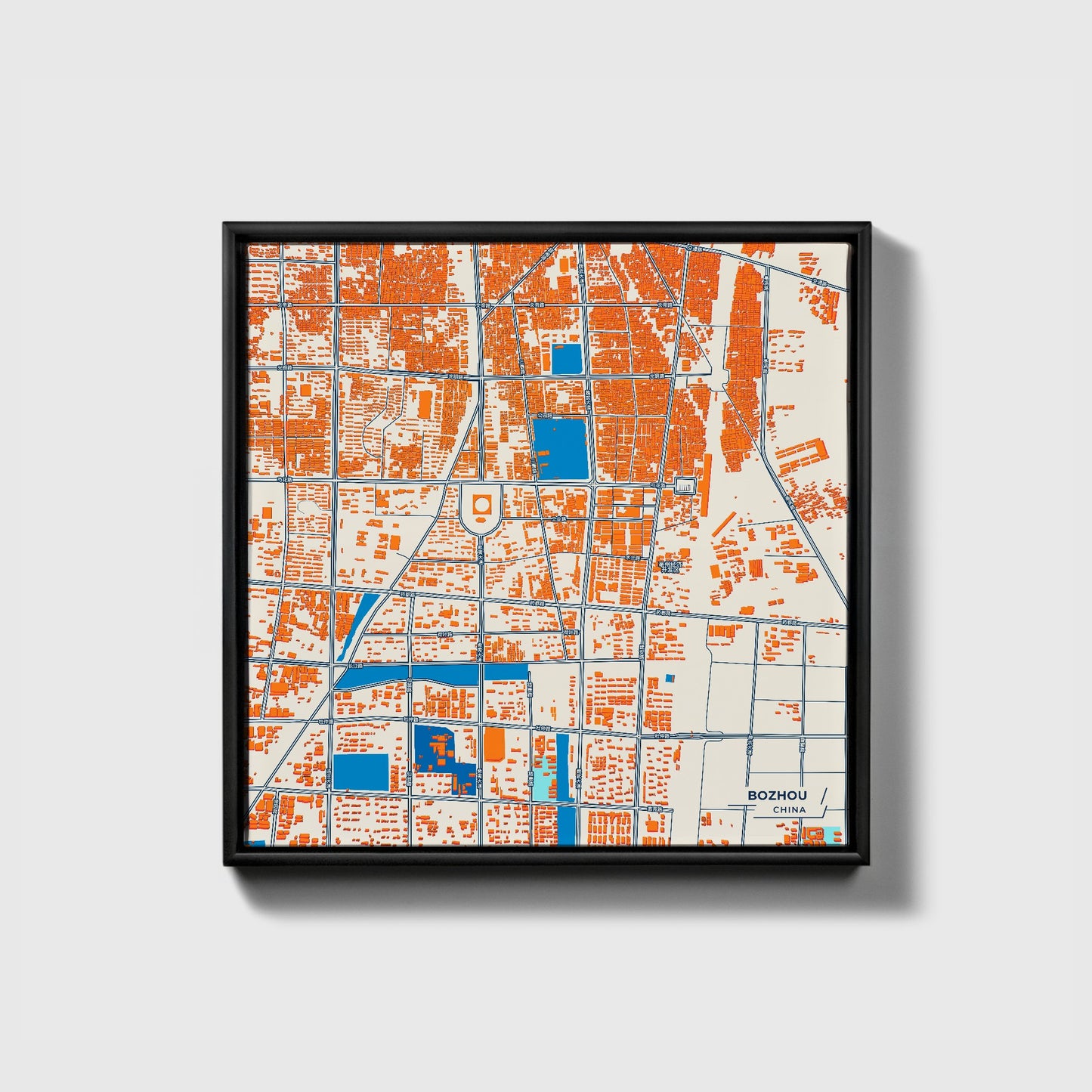 Bozhou China Colorful City Map Canvas Print • Black Framed