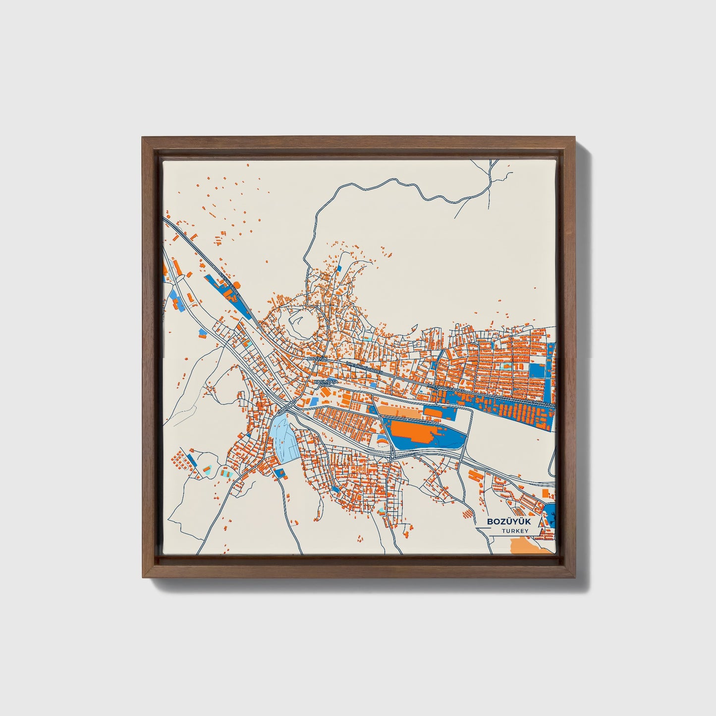 Bozüyük Turkey Colorful City Map Canvas Print • Dark Wooden Framed