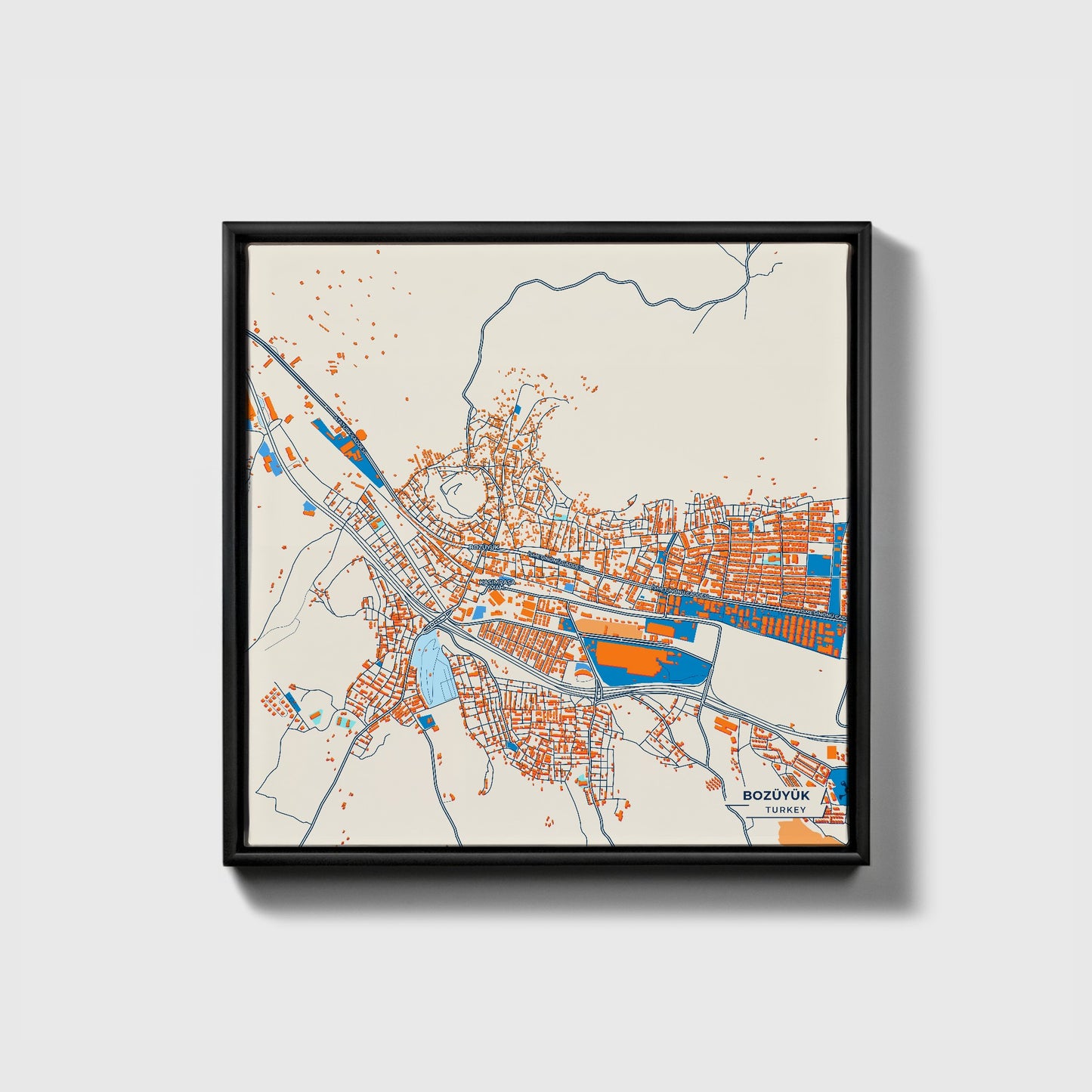 Bozüyük Turkey Colorful City Map Canvas Print • Black Framed