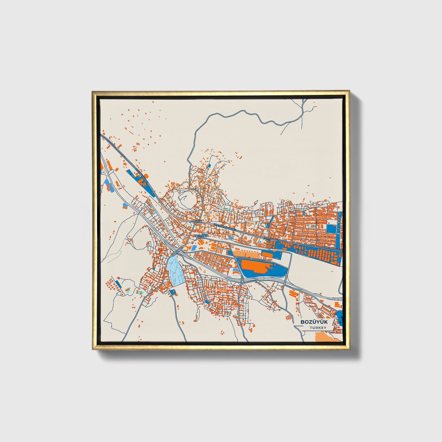 Bozüyük Turkey Colorful City Map Canvas Print • Gold Framed