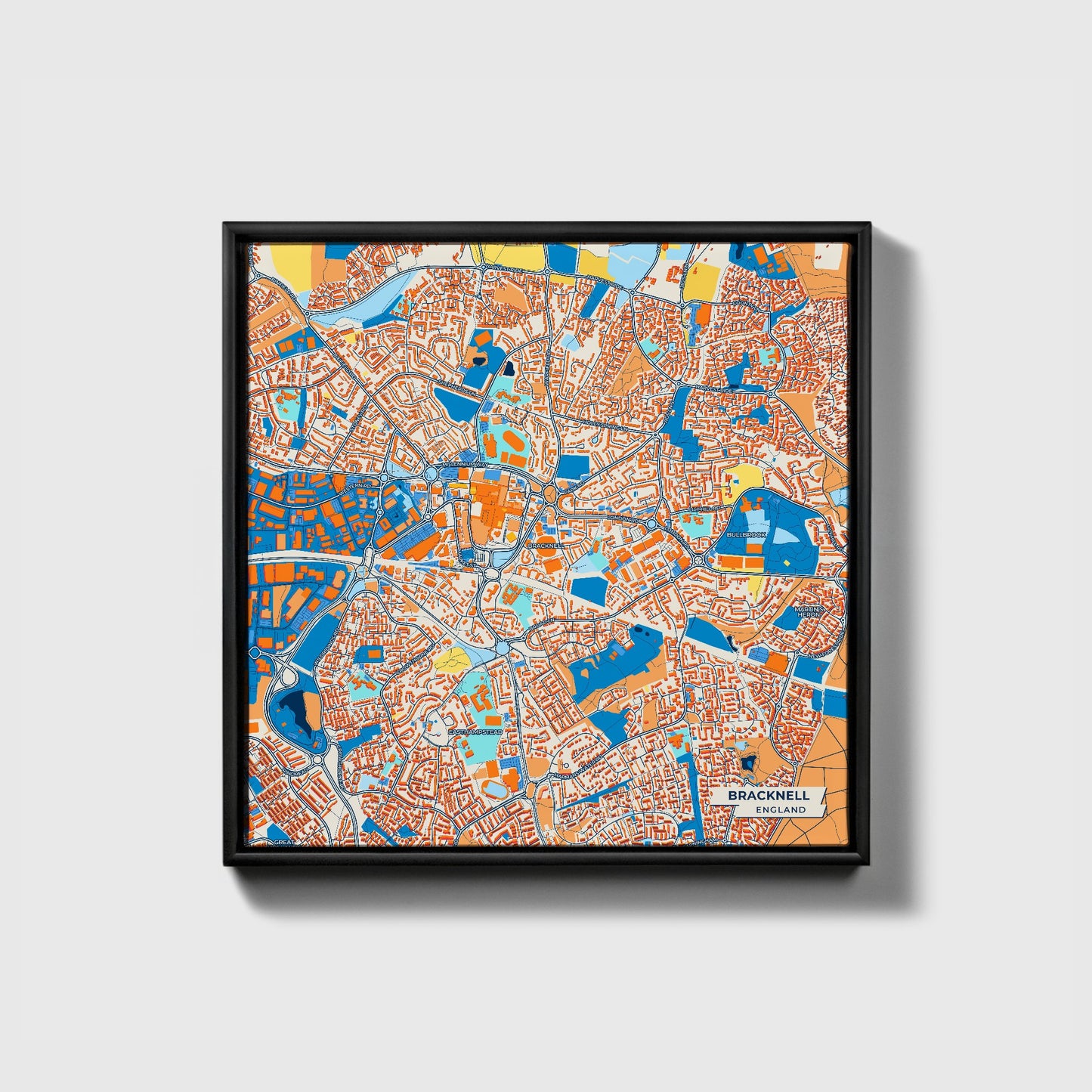 Bracknell England Colorful City Map Canvas Print • Black Framed