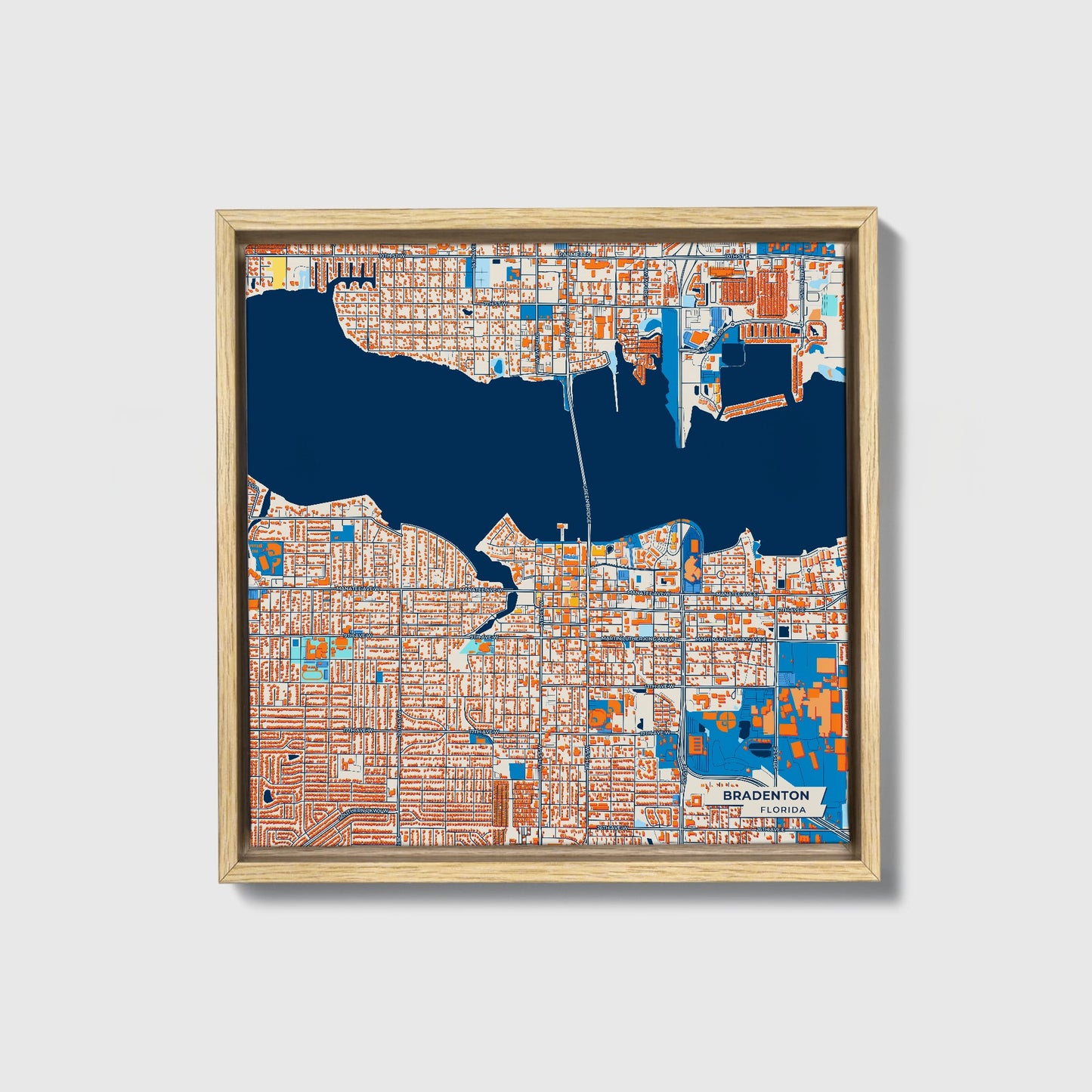 Bradenton Florida Colorful City Map Canvas Print • Natural Wooden Framed