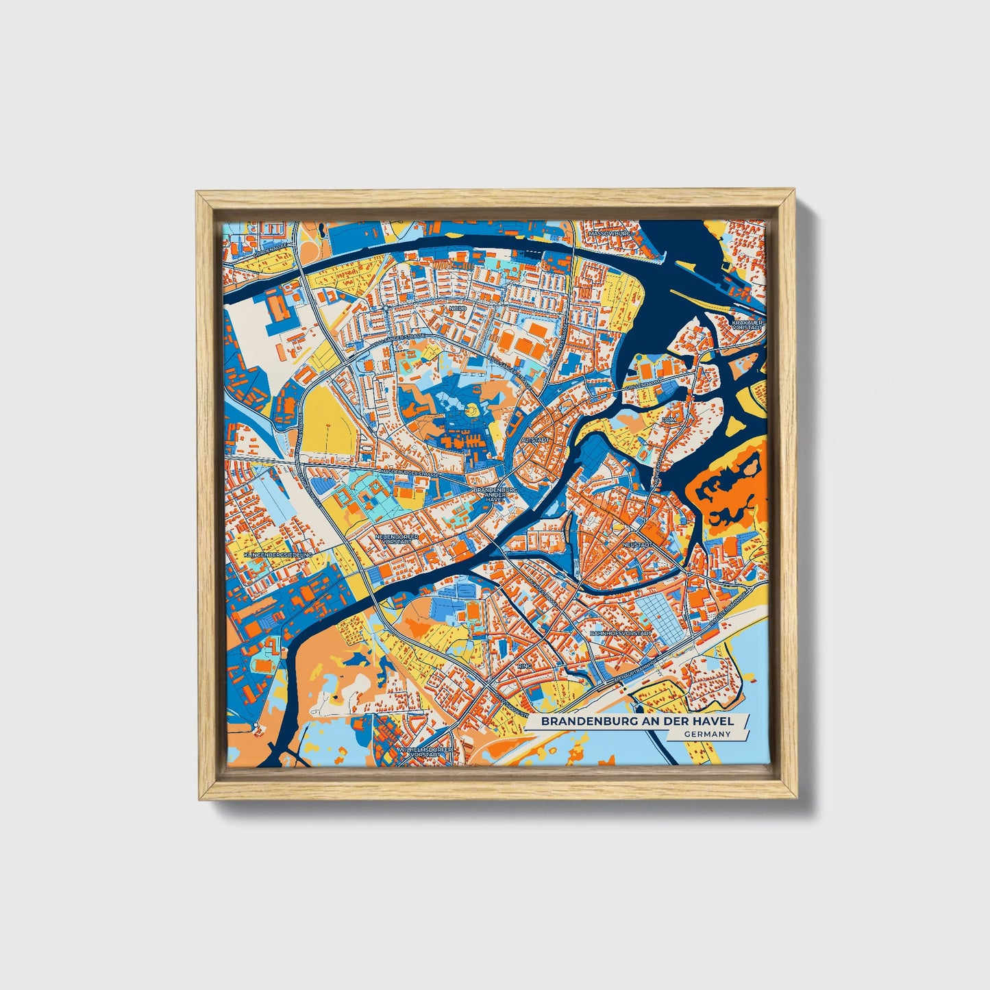 Brandenburg An Der Havel Germany Colorful City Map Canvas Print • Natural Wooden Framed