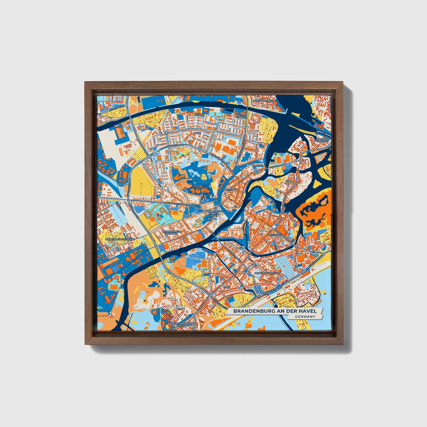 Brandenburg An Der Havel Germany Colorful City Map Canvas Print • Dark Wooden Framed