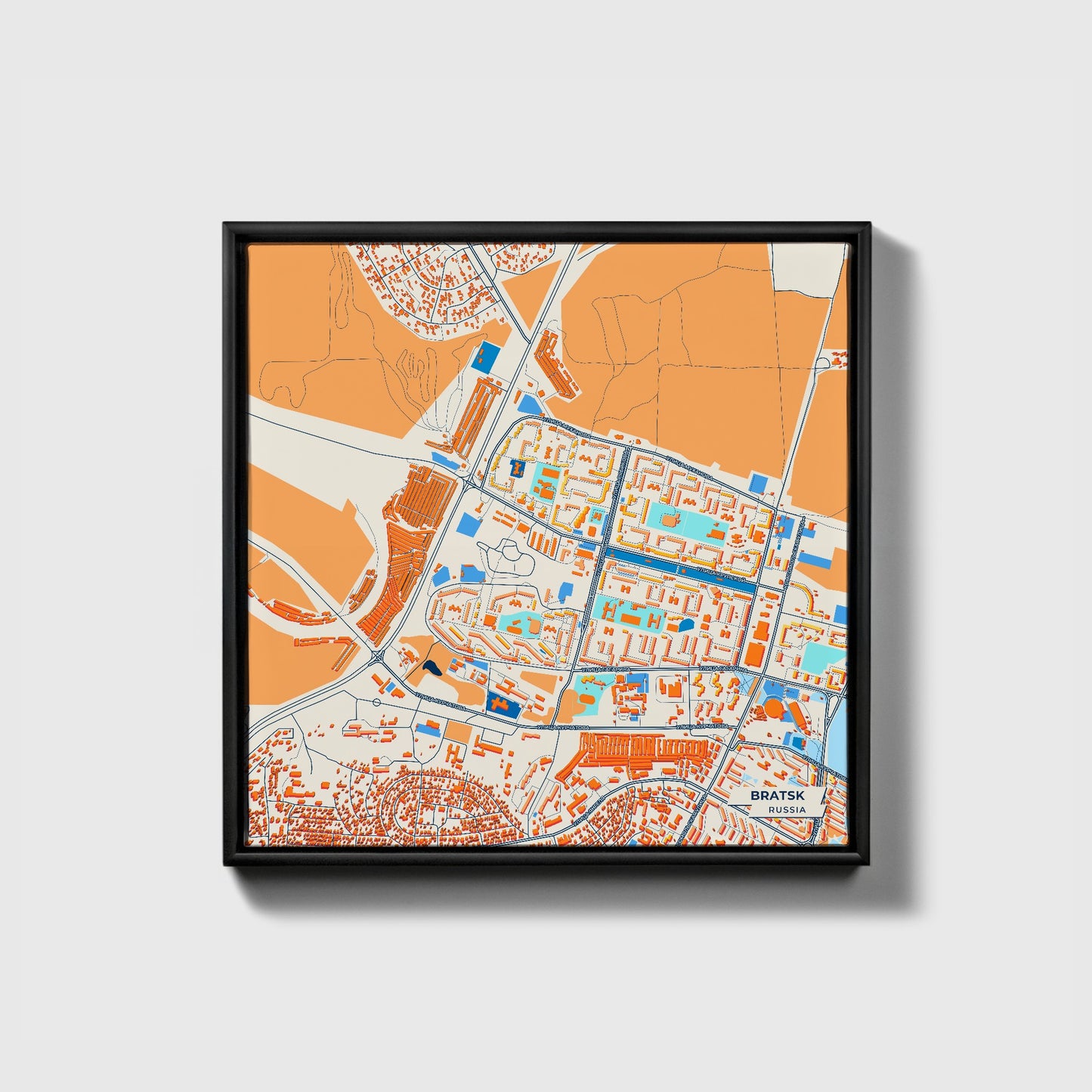 Братск Russia Colorful City Map Canvas Print • Black Framed