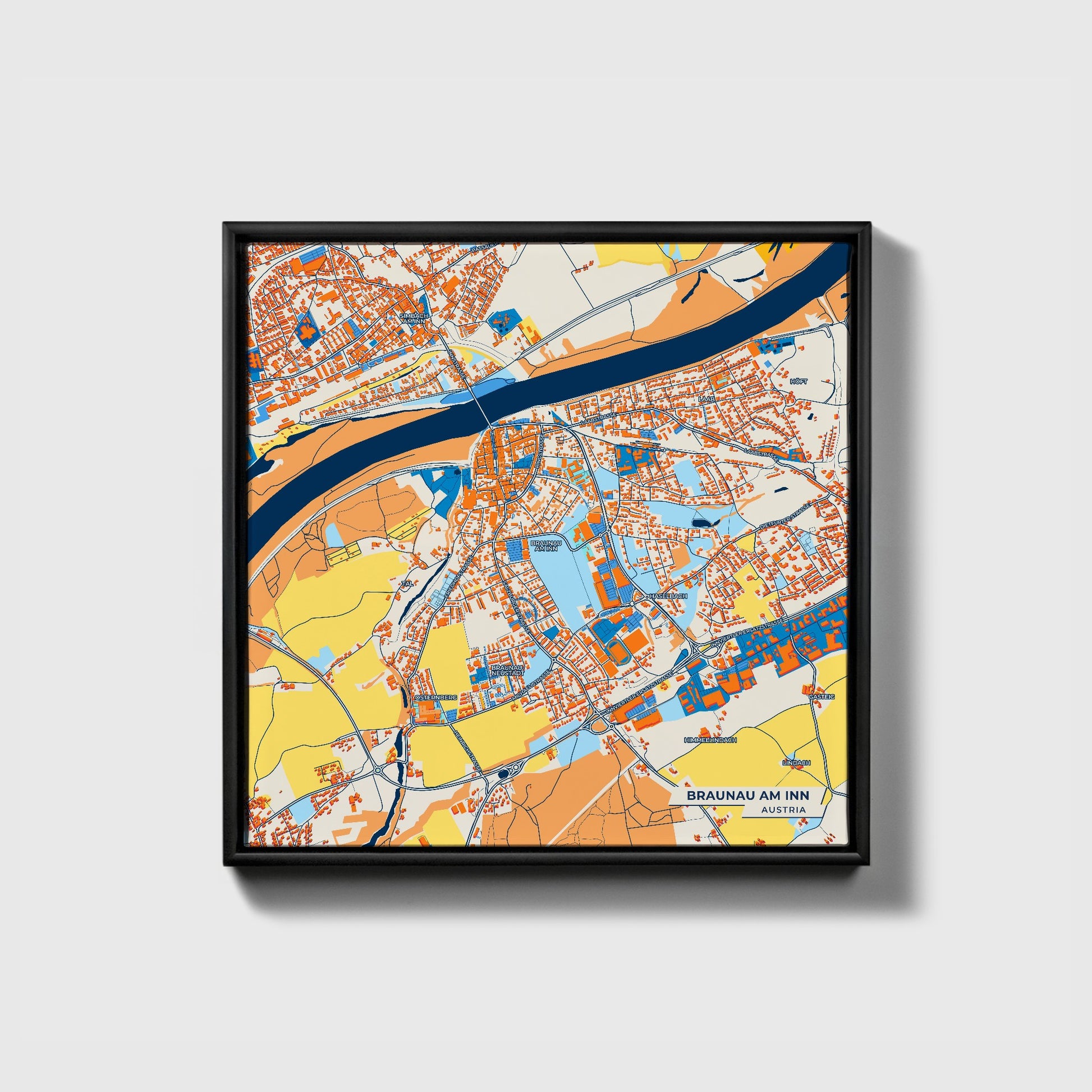 Braunau Am Inn Austria Colorful City Map Canvas Print • Black Framed