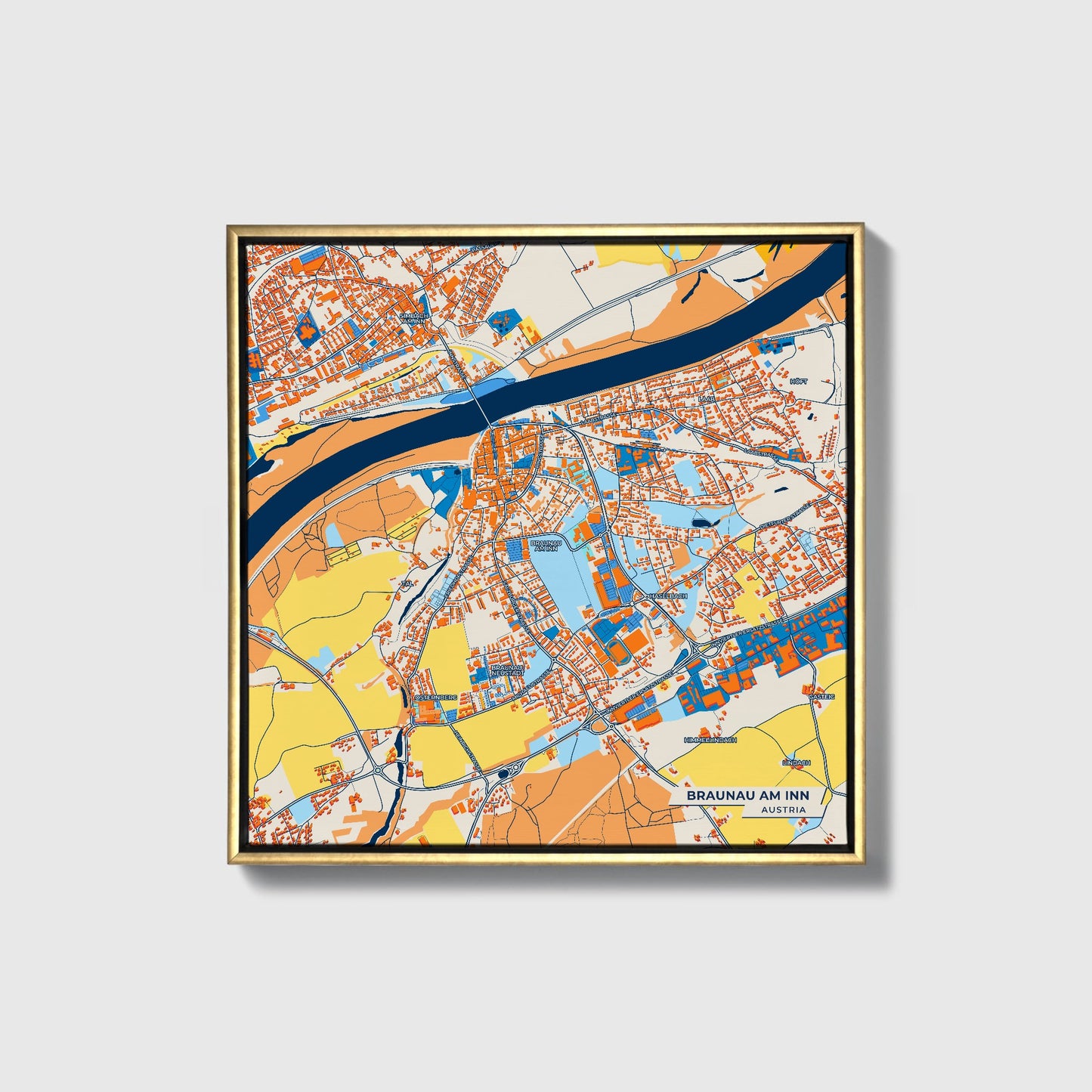 Braunau Am Inn Austria Colorful City Map Canvas Print • Gold Framed