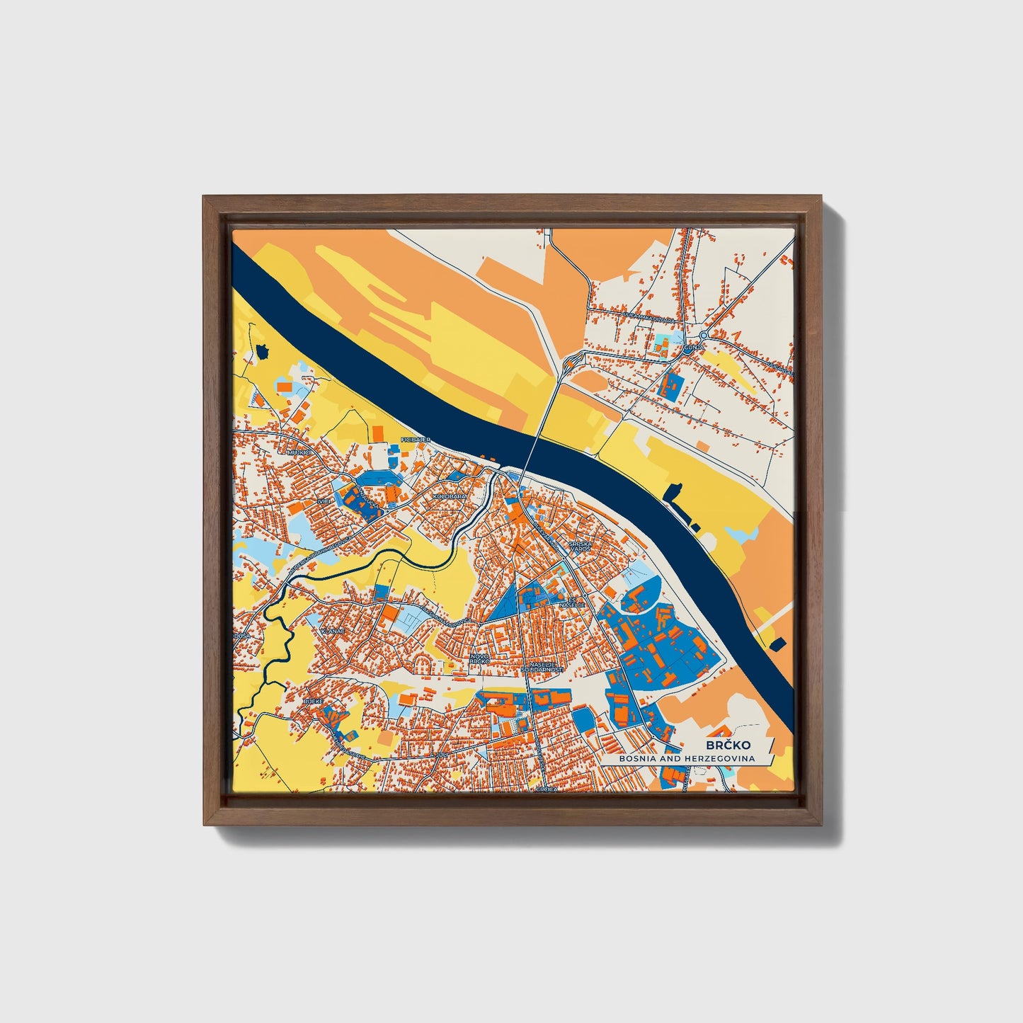 Brčko Bosnia And Herzegovina Colorful City Map Canvas Print • Dark Wooden Framed