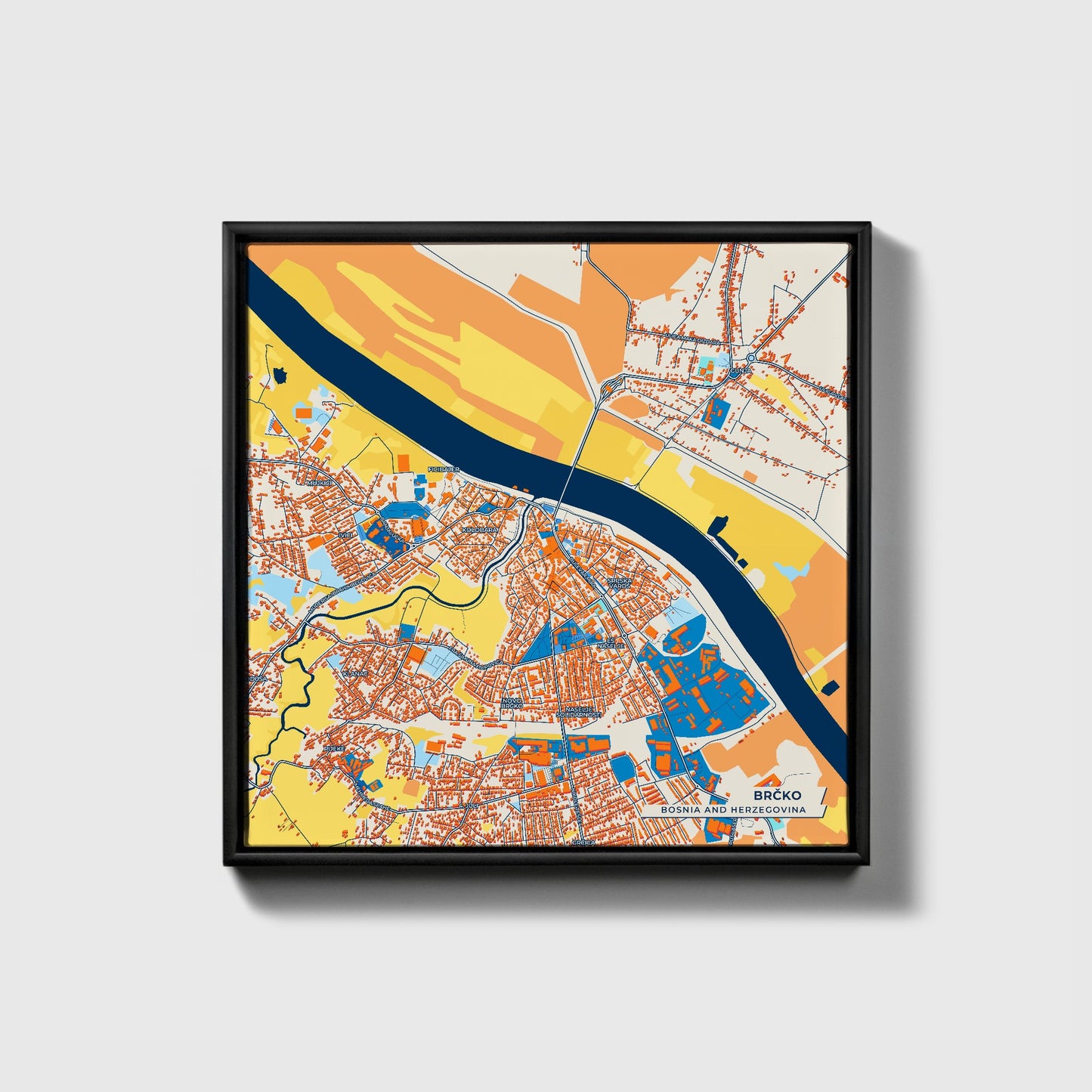 Brčko Bosnia And Herzegovina Colorful City Map Canvas Print • Black Framed