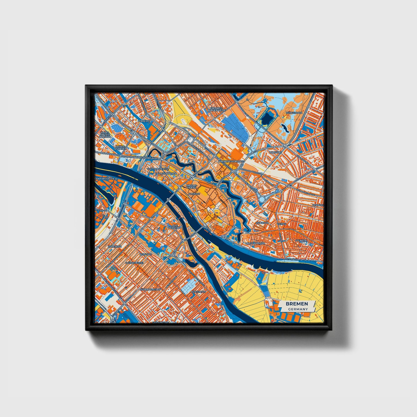 Bremen Germany Colorful City Map Canvas Print • Black Framed
