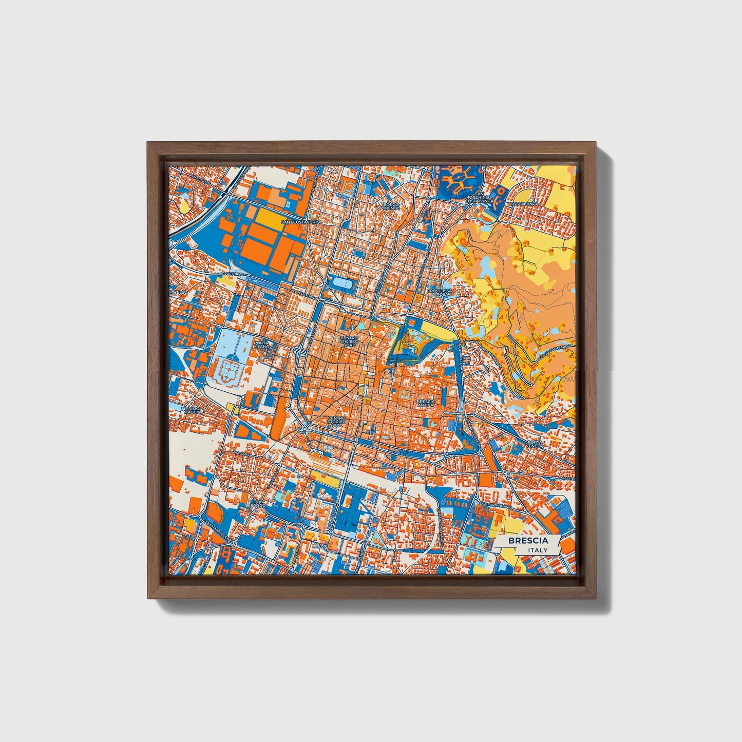 Brescia  Italy Colorful City Map Canvas Print • Dark Wooden Framed