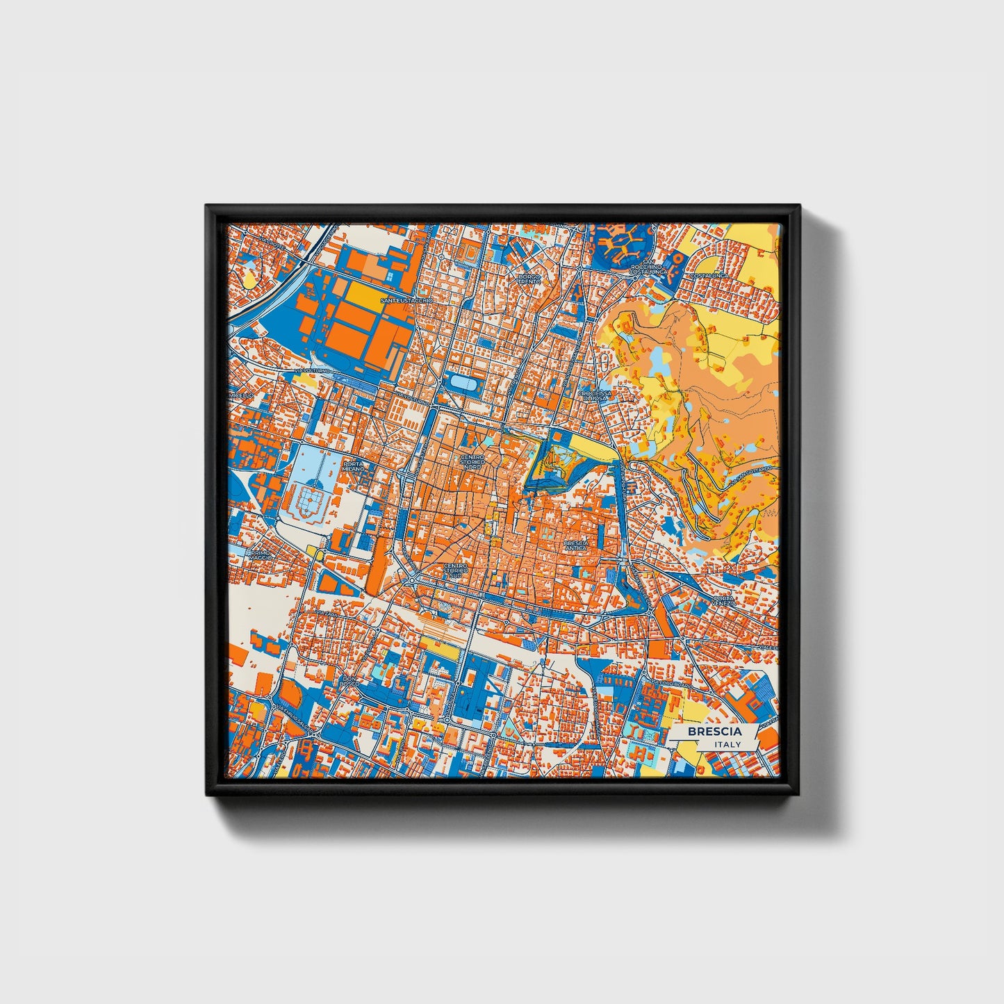 Brescia  Italy Colorful City Map Canvas Print • Black Framed