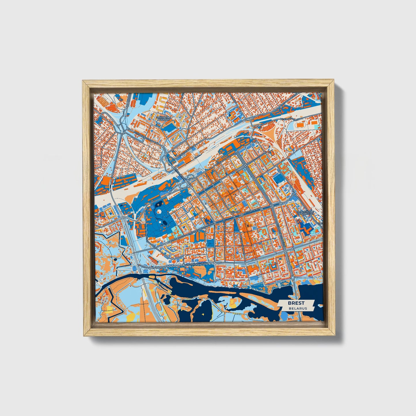 Браст Belarus Colorful City Map Canvas Print • Natural Wooden Framed
