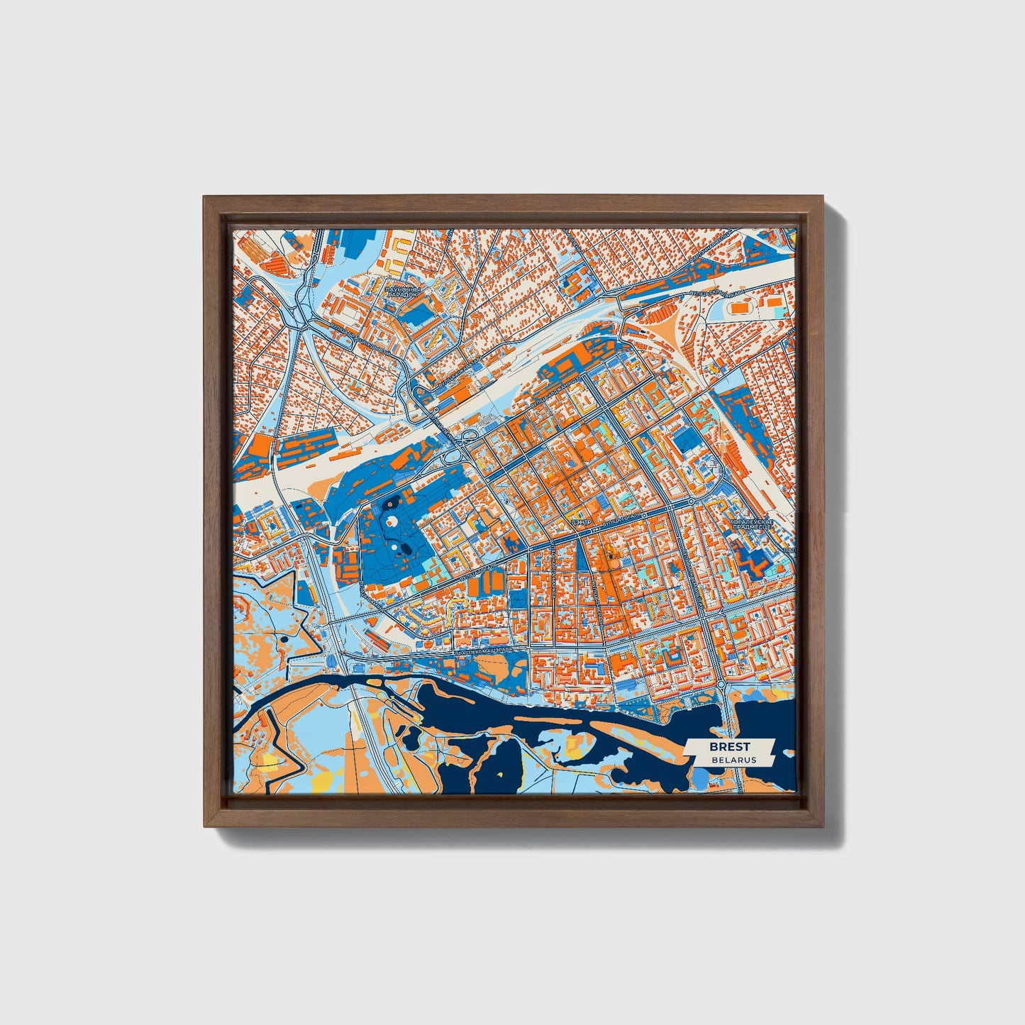 Браст Belarus Colorful City Map Canvas Print • Dark Wooden Framed