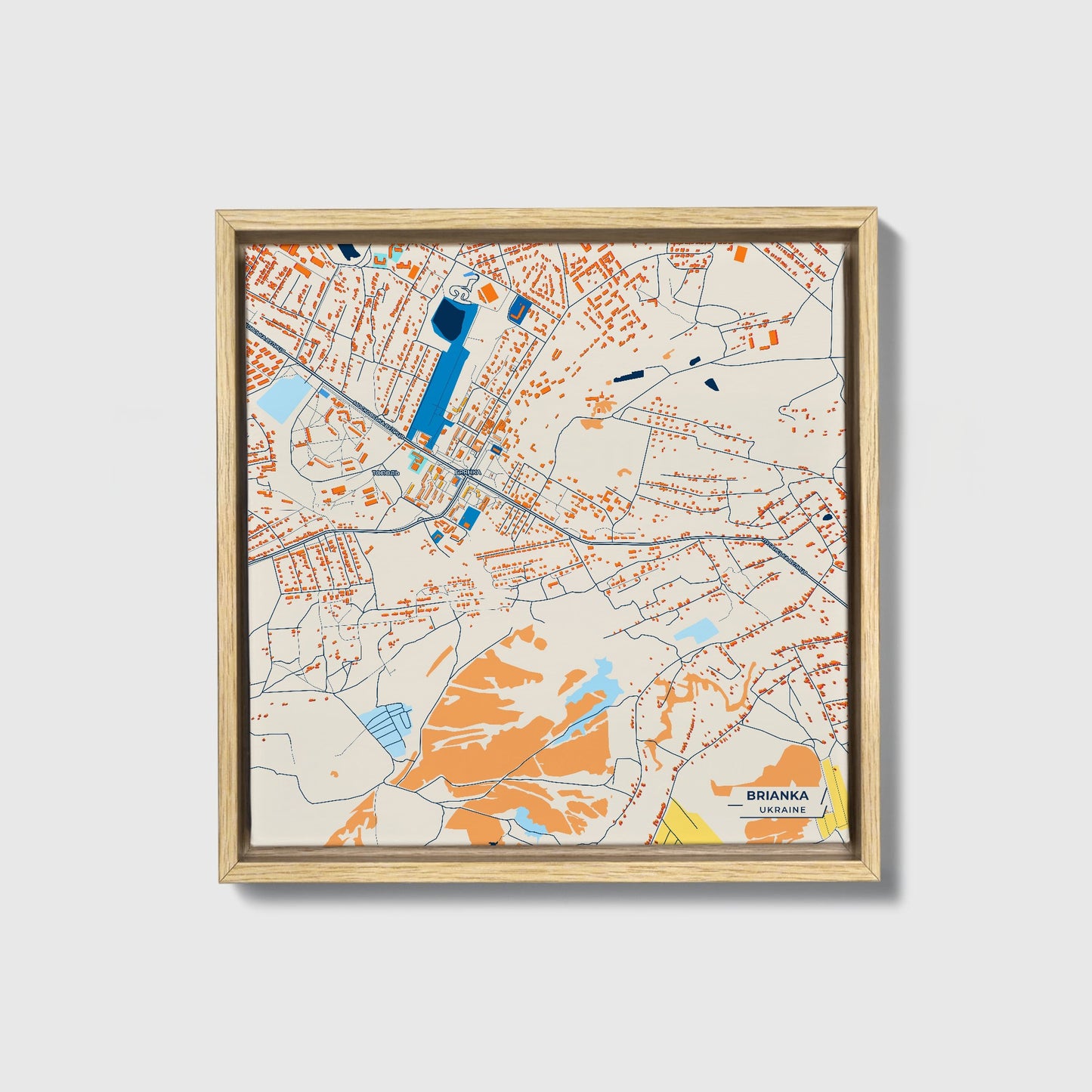 Брянка Ukraine Colorful City Map Canvas Print • Natural Wooden Framed