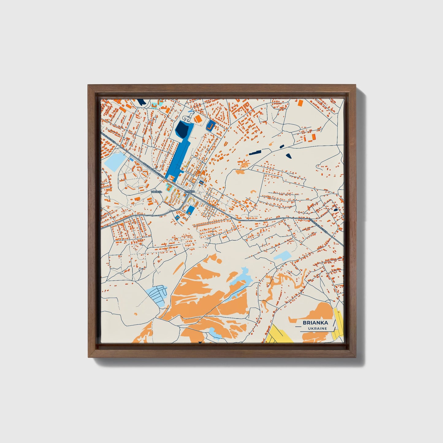Брянка Ukraine Colorful City Map Canvas Print • Dark Wooden Framed