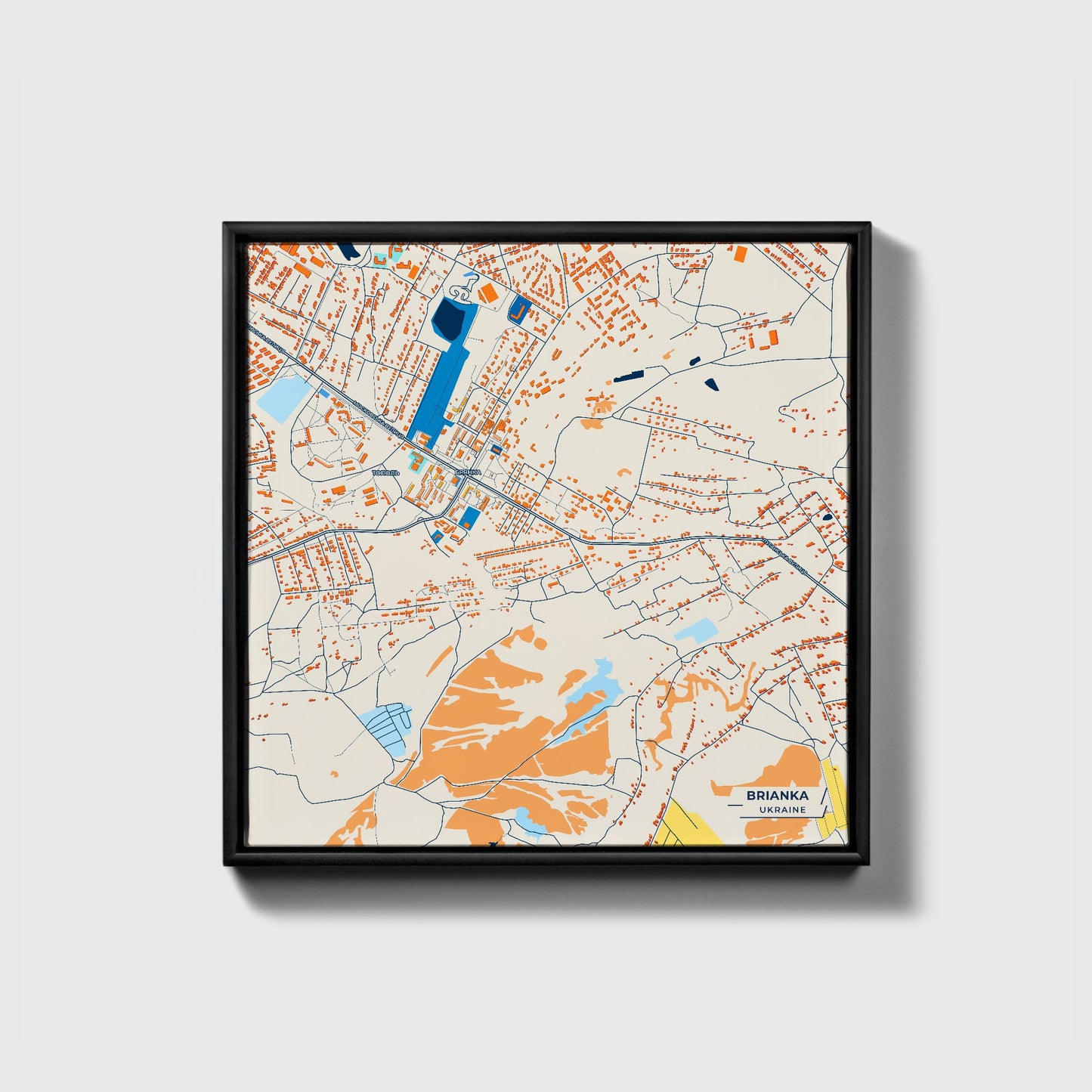 Брянка Ukraine Colorful City Map Canvas Print • Black Framed